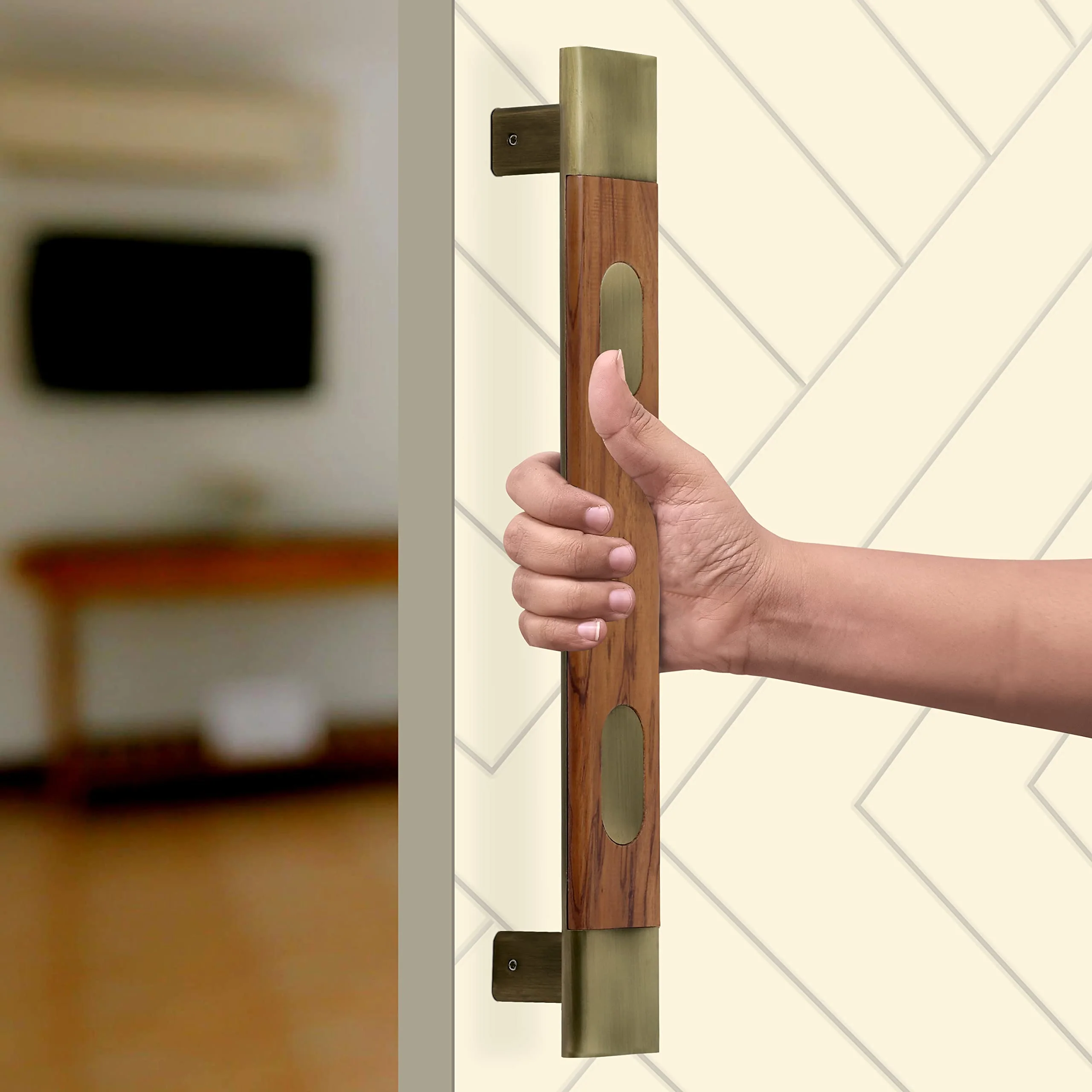 Plantex Door Handle/14 Inch Main Door Handle/Pull Push Door Handle/Door & Home Decor – Pack of 1 (300, Brass Antique and Wood Finish) - Image 6