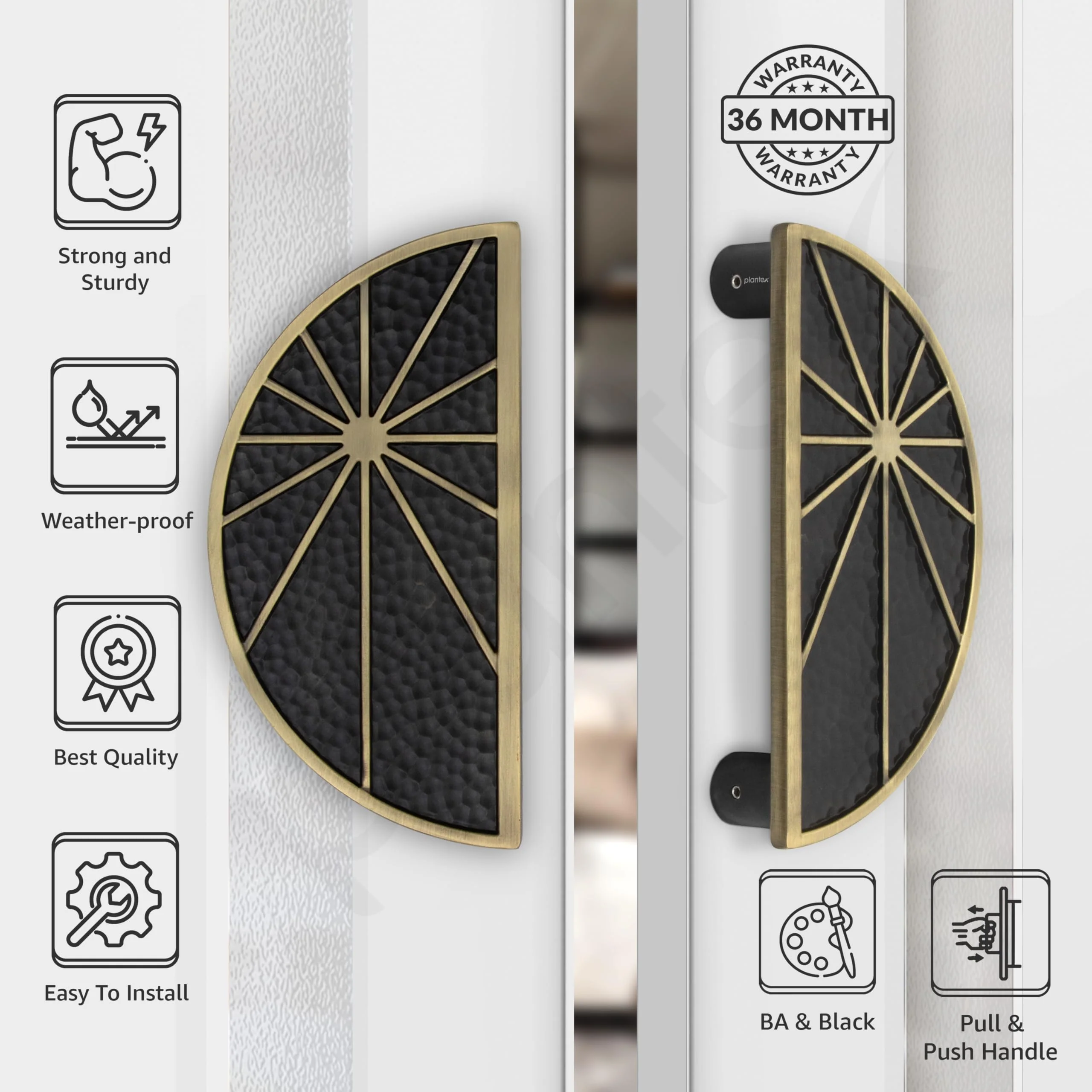 Plantex Door Handle/8 Inch Main Door Handle/Door Handle for Home/Pull-Push Door Handle/Door Accessories - Pack of 1 (Brass Antique, Black) - Image 2