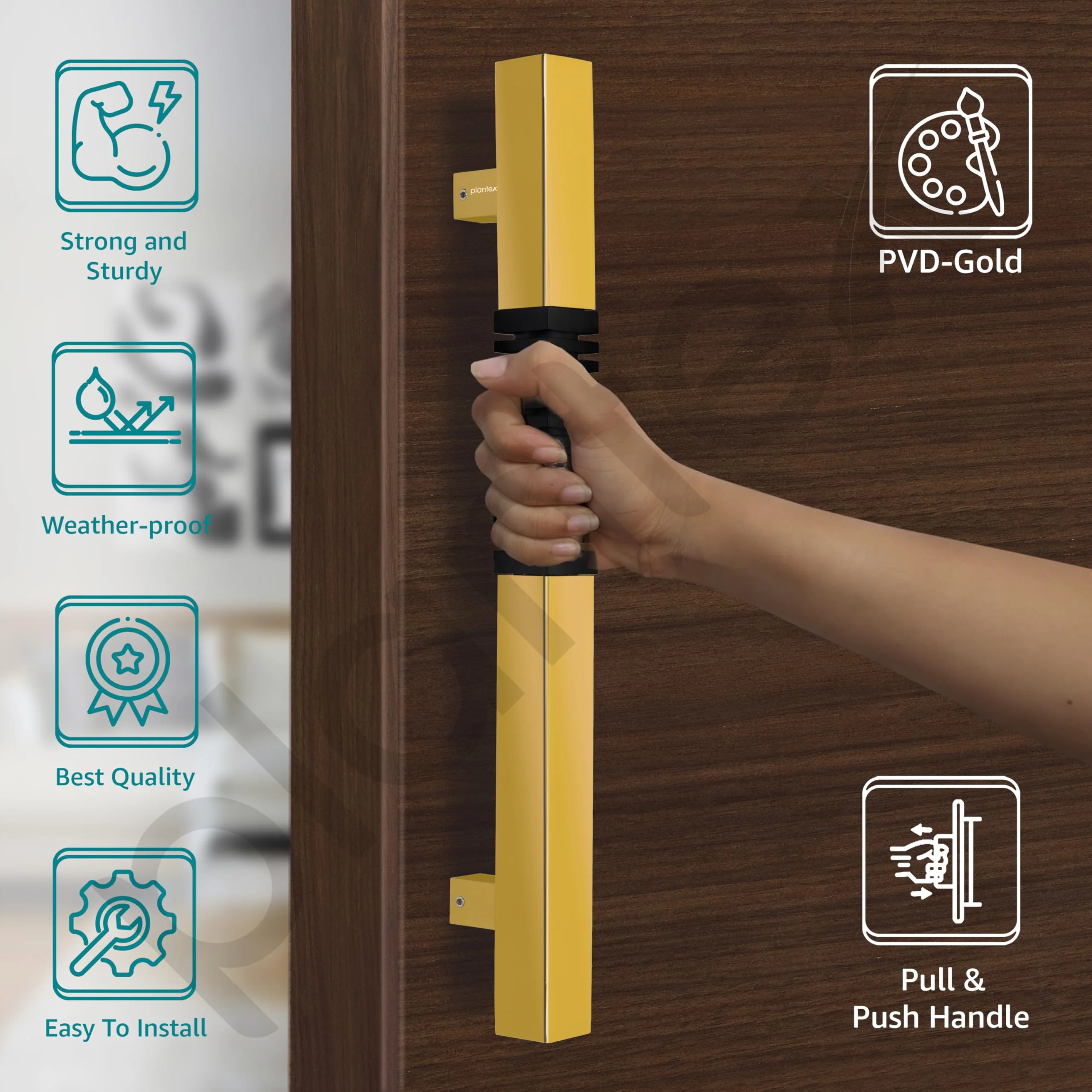Plantex Door Handle/Stainless Steel Handle for Main Door/12 Inch Pull-Push Handle for Home/Office/Hotel - Pack of 1 (Gold and Black) - 3 Years Warranty - Image 2