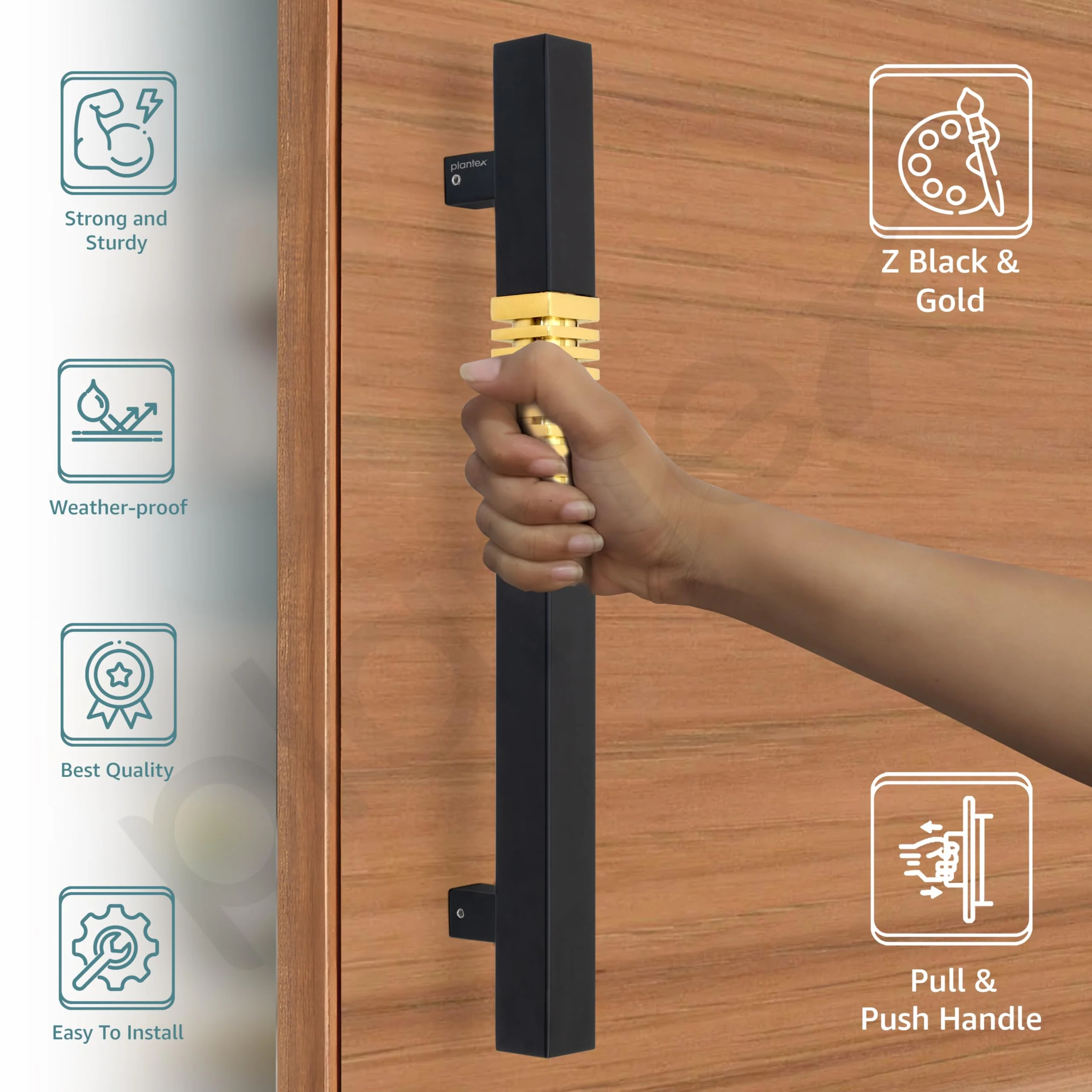 Plantex Door Handle/Stainless Steel Handle for Main Door/12 Inch Pull-Push Handle for Home/Office/Hotel - Pack of 1 (Z-Black and Gold) - 3 Years Warranty - Image 3