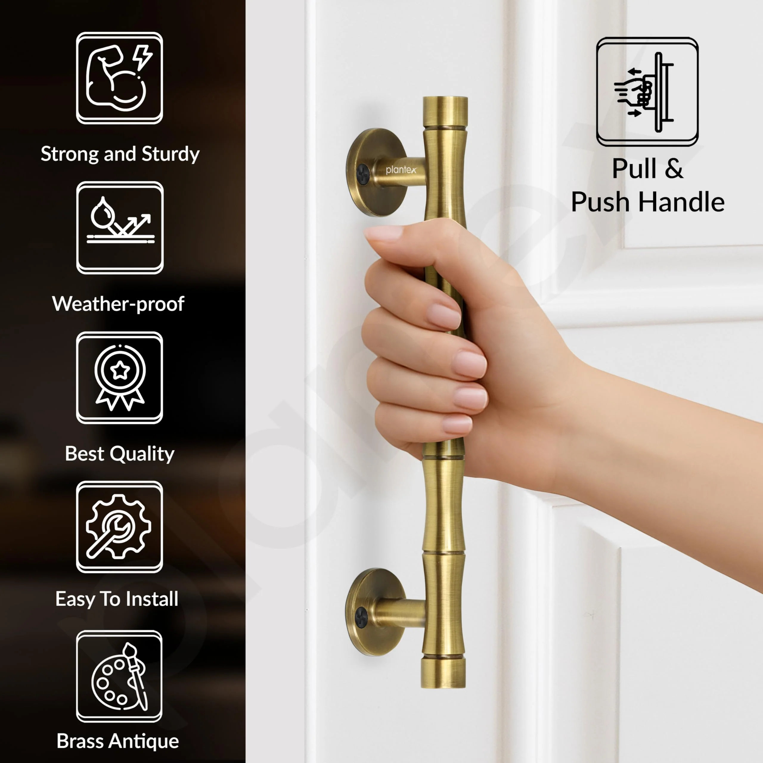 Plantex Door Handle/Stainless Steel Main Door Handle/8 Inch Pull-Push Handle/3 Years Warranty Pack of 1 (S-140, Brass Antique) - Image 3