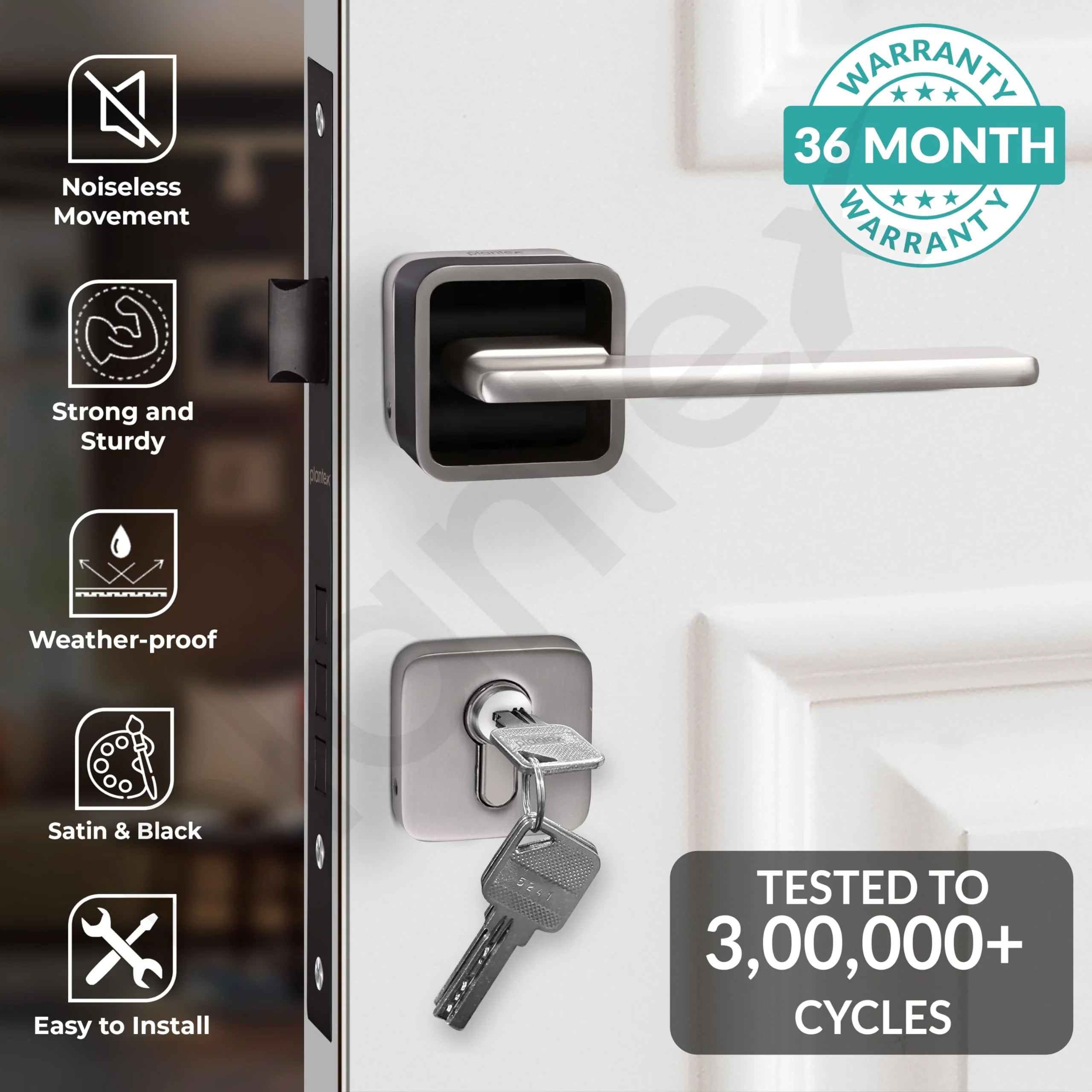Plantex Door Lock for Home/Main Door Lock Set with 3 Computerized Key/Mortise Lock for Door with Brass Lockbody & Cylinder (SM036, Satin & BNM) - Image 2