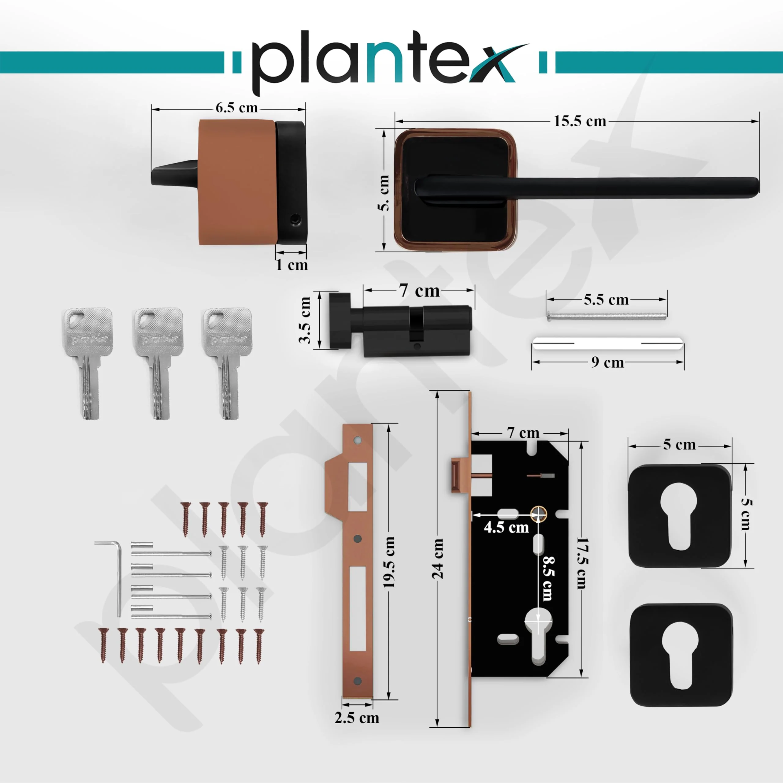 Plantex Door Lock for Home/Main Door Lock Set with 3 Computerized Key/Mortise Locks for Door with Brass Lockbody & Cylinder (SM036, Rose Gold & Black) - Image 3