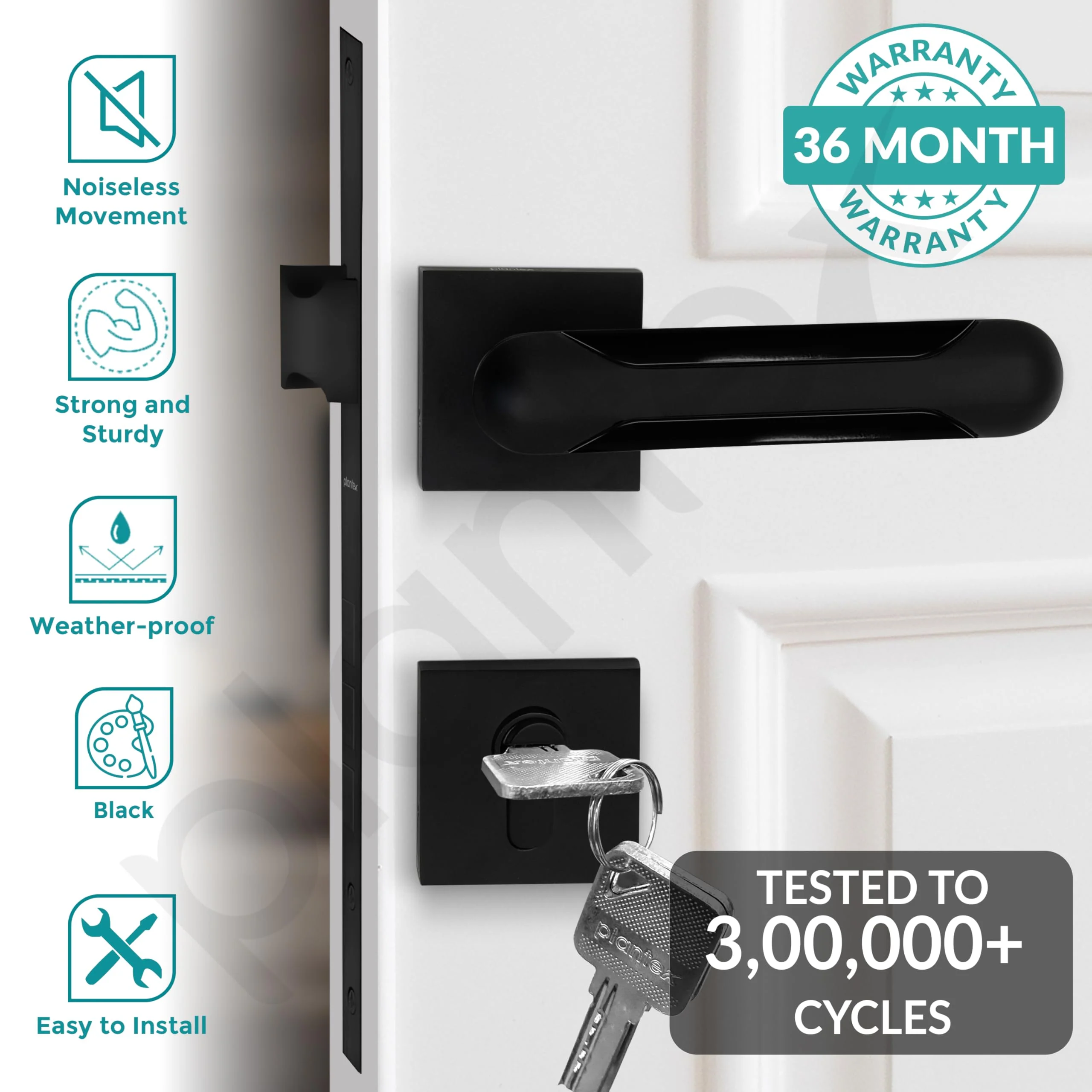 Plantex Door Lock for Home/Main Door Lock Set with 3 Years of Warranty/Mortise Lock for Door with Brass Lock Body & Cylinder (7124, Z Black & DC Black) - Image 2