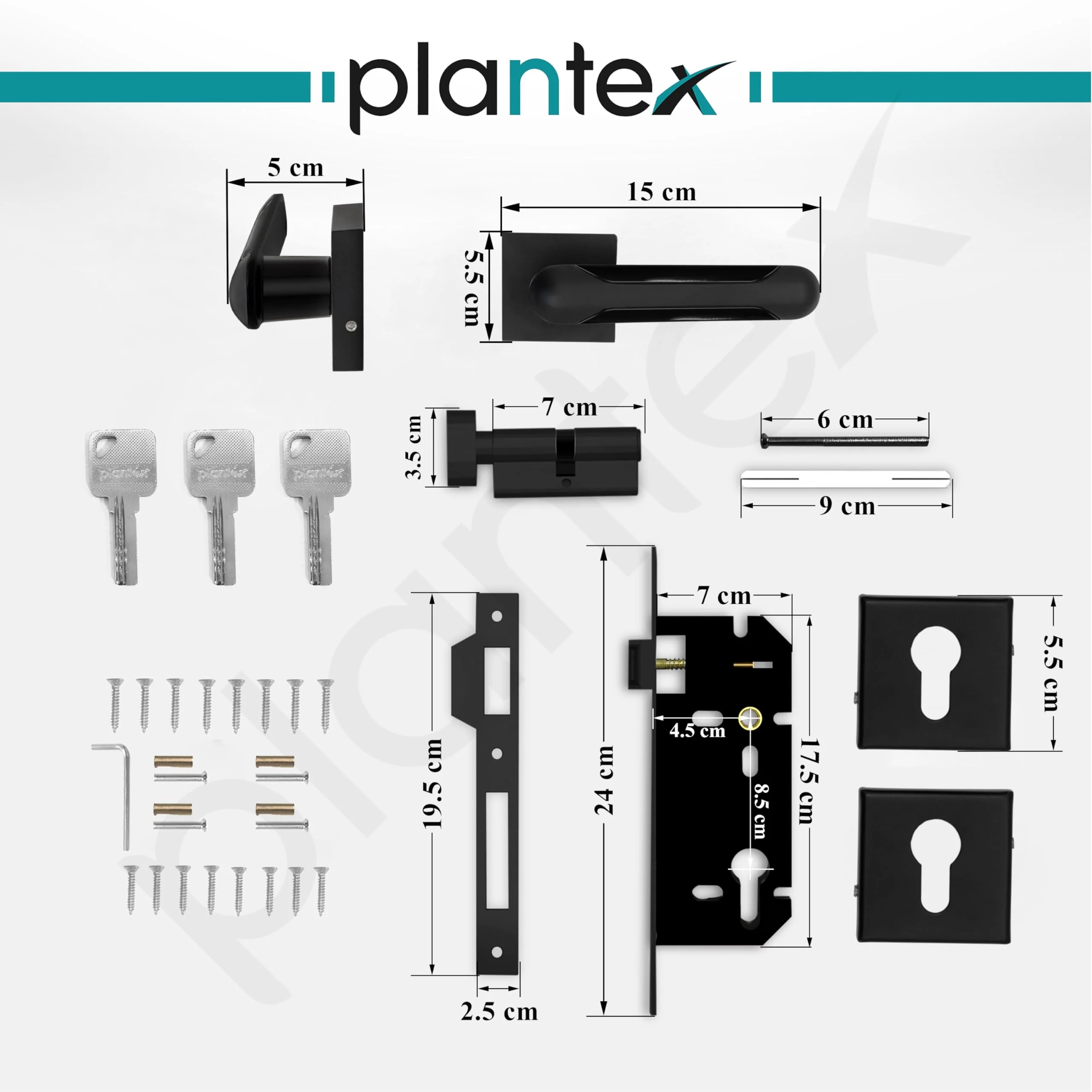 Plantex Door Lock for Home/Main Door Lock Set with 3 Years of Warranty/Mortise Lock for Door with Brass Lock Body & Cylinder (7124, Z Black & DC Black) - Image 3