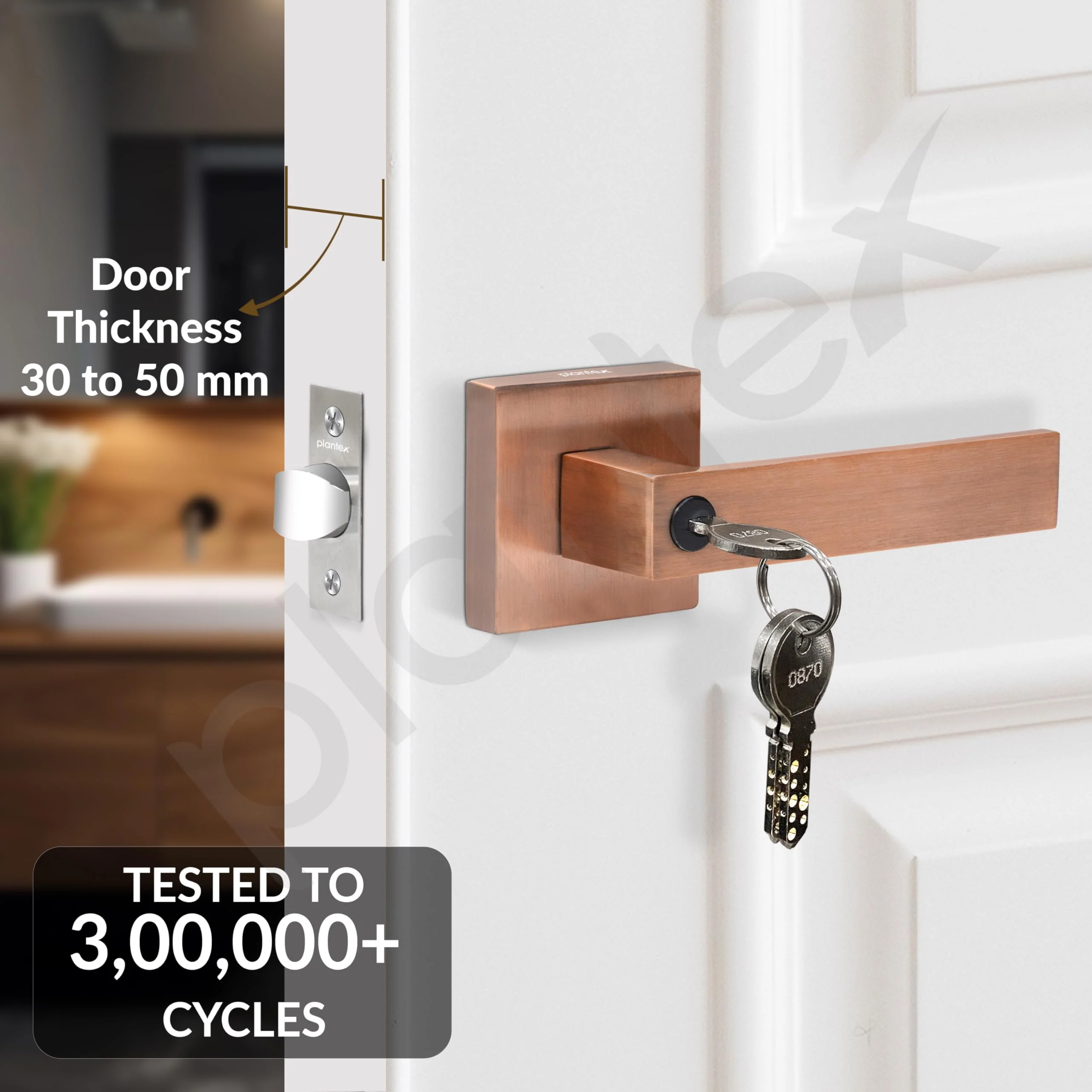 Plantex Door Lock/Heavy Duty Main Door Lock with 3 Key/Mortise Lock for Home/Office/Hotel - (9807-Copper Antique) - Image 2