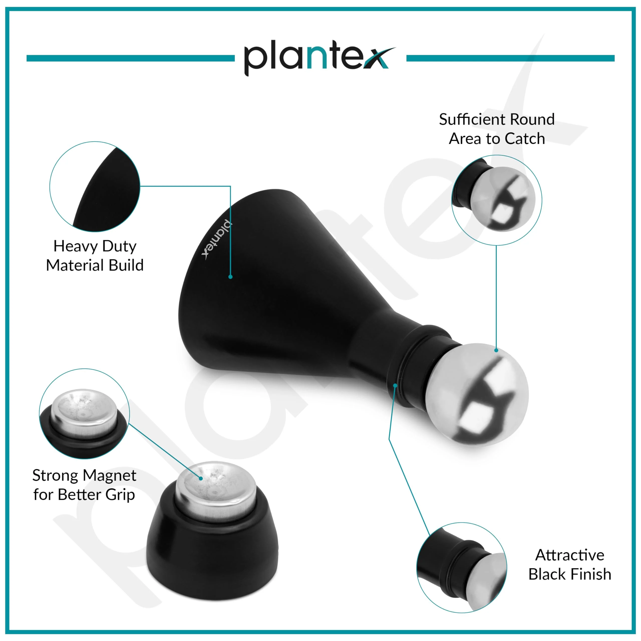 Plantex Door Stopper for Home/High Grade Stainless Steel Door Catcher/5 Inch Door Magnet Stopper/360 Degree Angle Door Magnet for Home/Office/Hotel - (Black) - Image 4