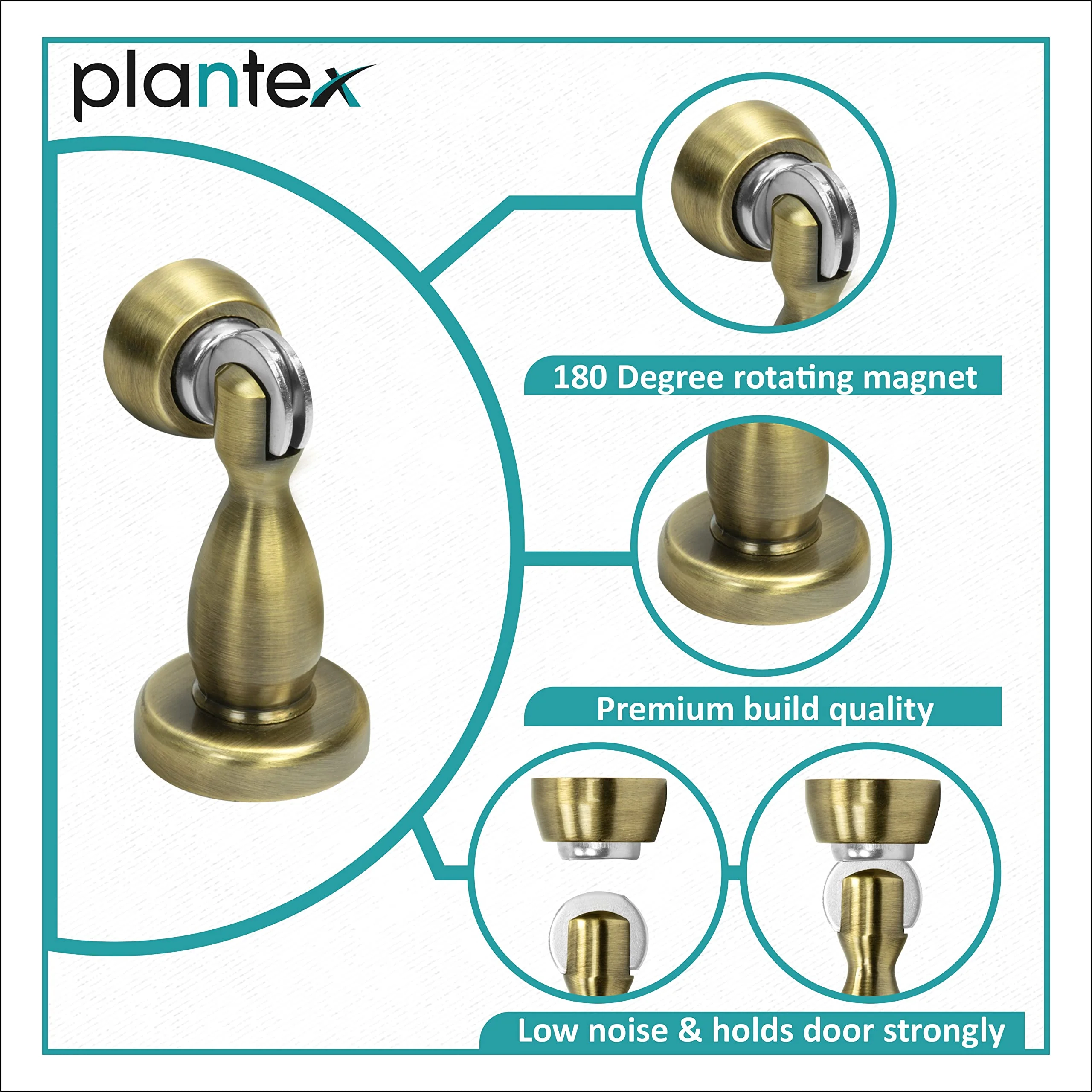 Plantex Door Stopper Magnetic/Gate Stopper for Main Door/360 Degree Magnet Door Catcher/Door Stopper for Home - (4 Inch,Brass Antique) - Image 2