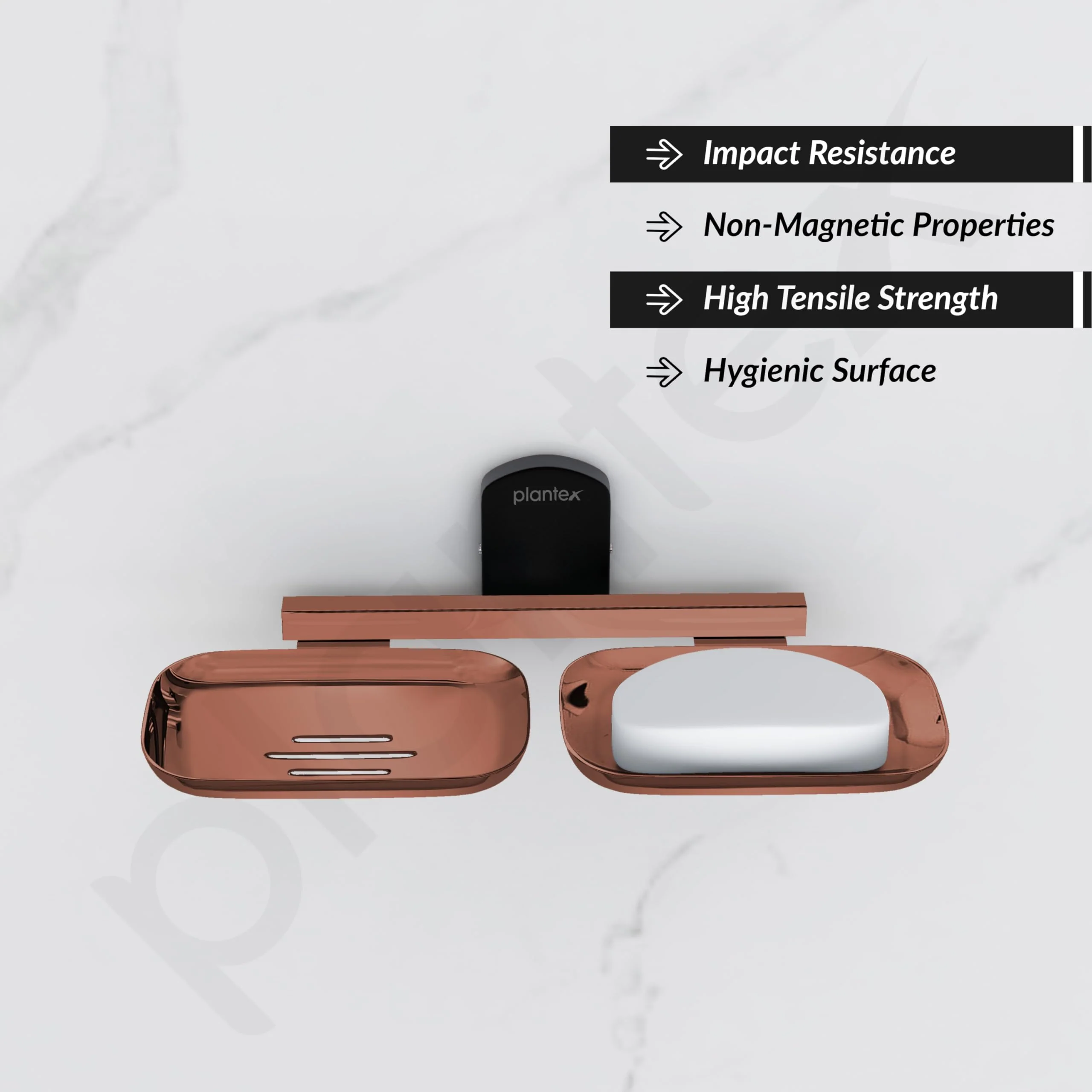 Plantex Double Soap Dish for Bathroom/304 Grade Stainless Steel Soap Holder for washbasin/Soap Stand/Bathroom Accessories - Parv (Rose Gold & Black) - Image 2