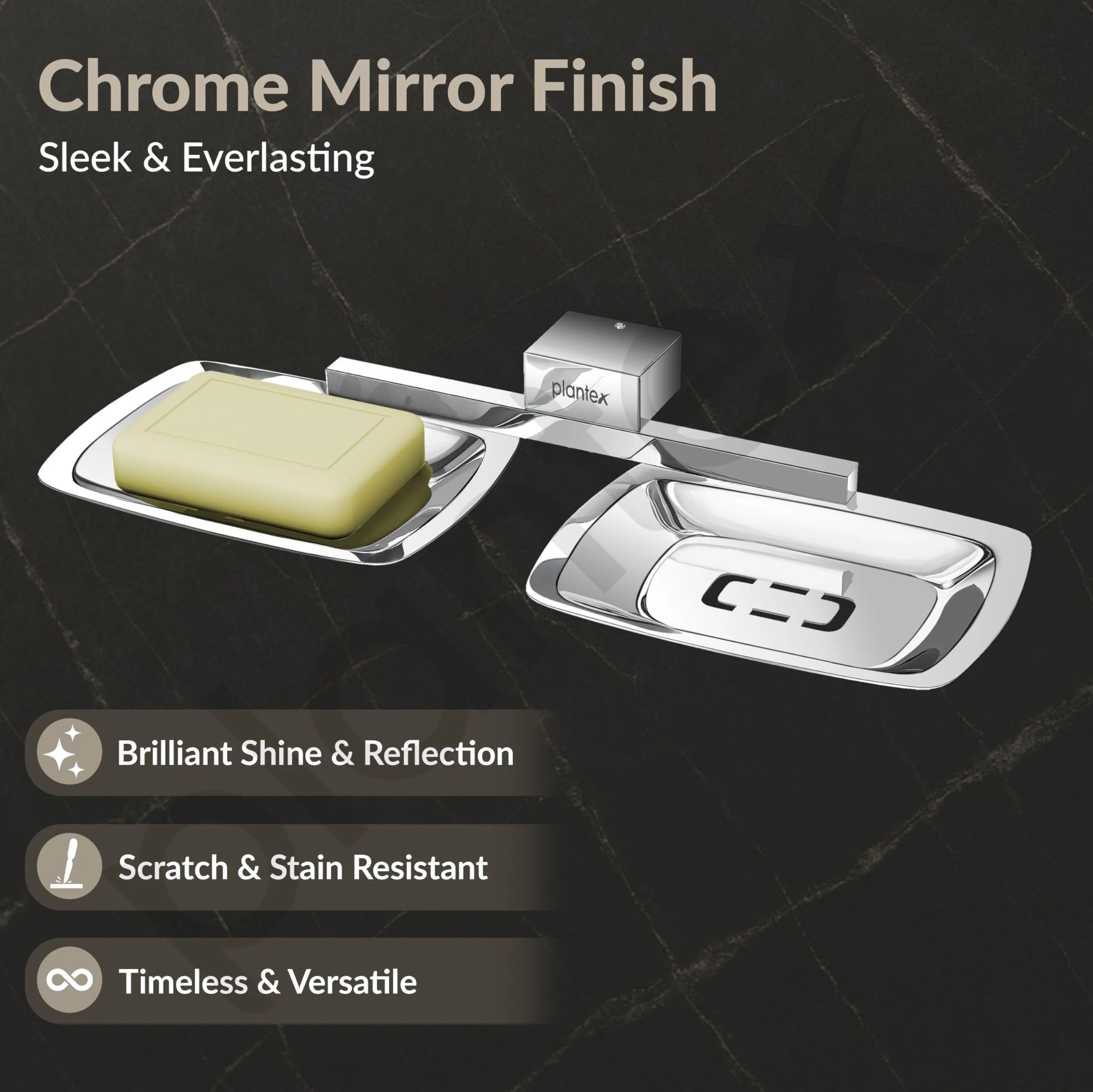 Plantex Double Soap Holder for Bathroom/304 Grade Stainless Steel Soap Dish/Dual Soap Stand/Bathroom Accessories - Pack of 1 (Tesla - 2707, Chrome) - Image 3