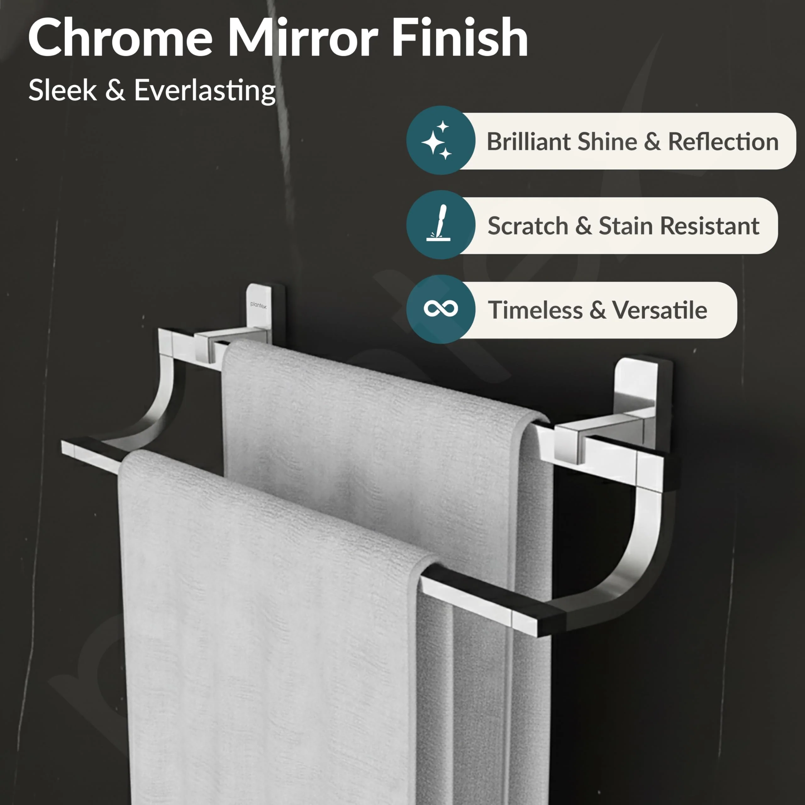 Plantex Double Towel Rod for Bathroom/304 Grade Stainless Steel Dual Towel Bar/24 Inch Towel Hanger/Towel Holder/Bathroom Accessories - Pack of 1 (1908, Chrome) - Image 4