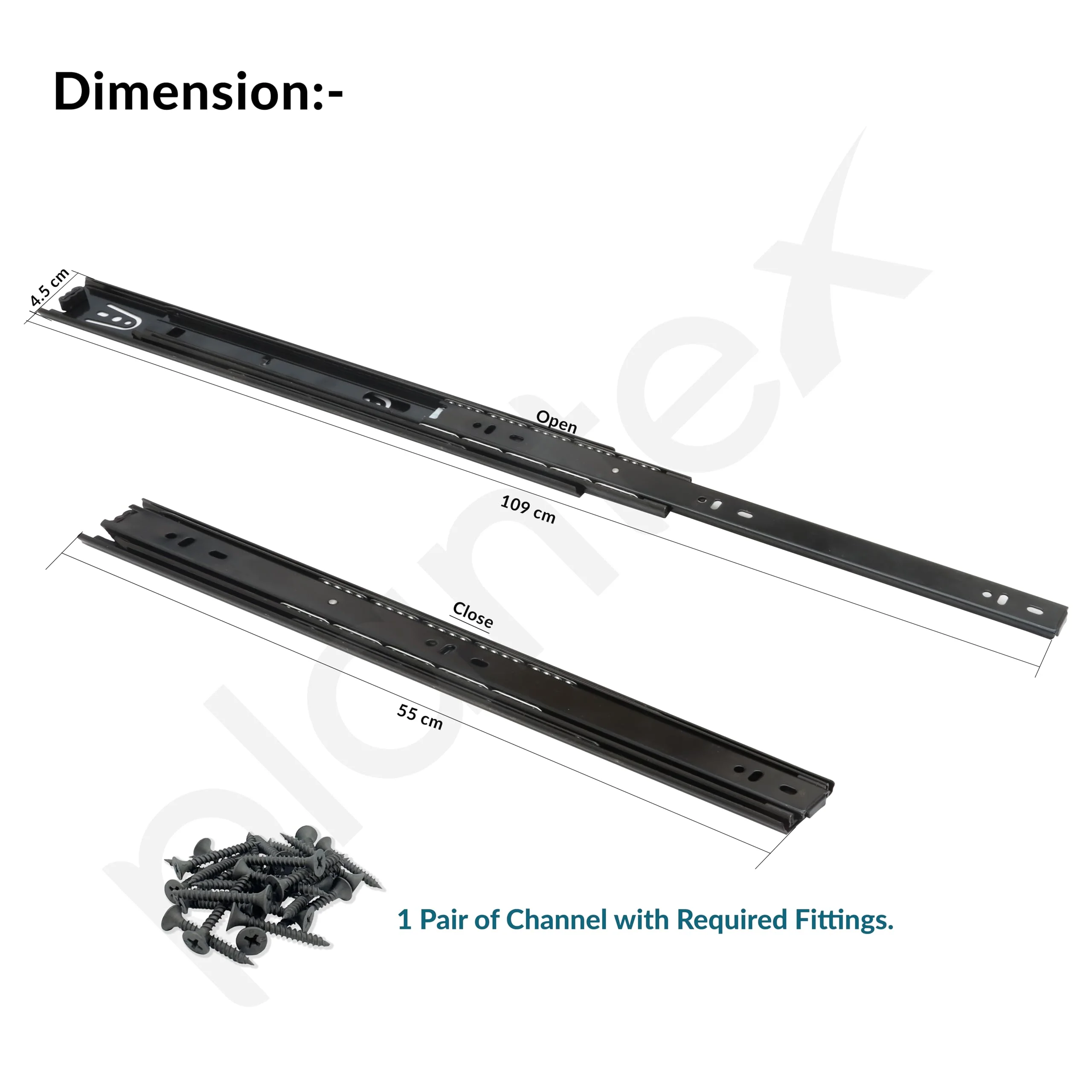 Plantex Drawer Channel/Regular Smooth & Quiet Close Ball Bearing Slider Drawer Channel for Home, Kitchen & Wardrobe/Telescopic Channel for Drawer/for Wooden & Metals Drawers (22-Inch,Black) Pair - Image 3