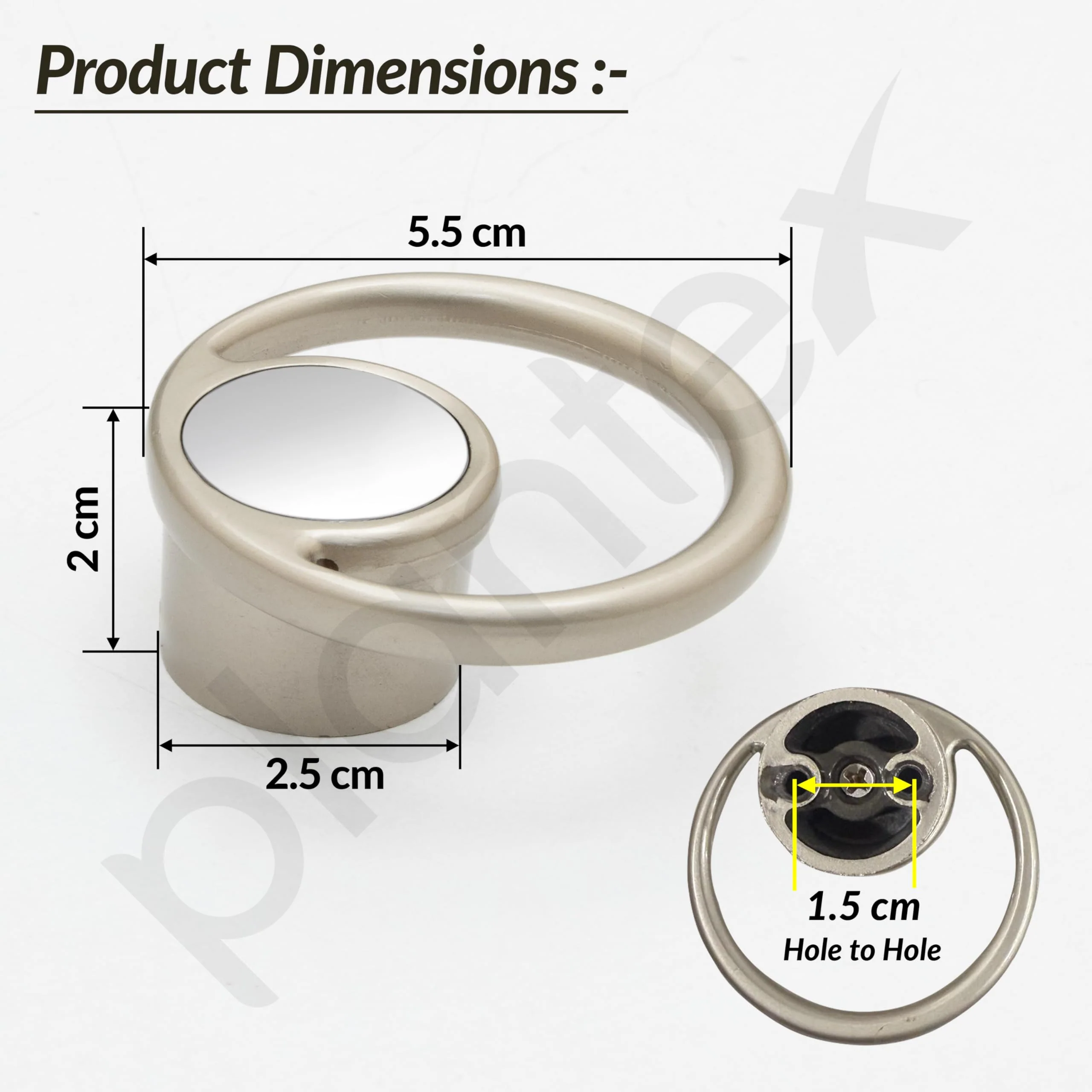 Plantex Drawer Knobs/Ring Drawer Kadi/Pull-Push Knobs for Kitchen/Bedroom Drawer - Pack of 1 (Satin White & Chrome) - Image 2
