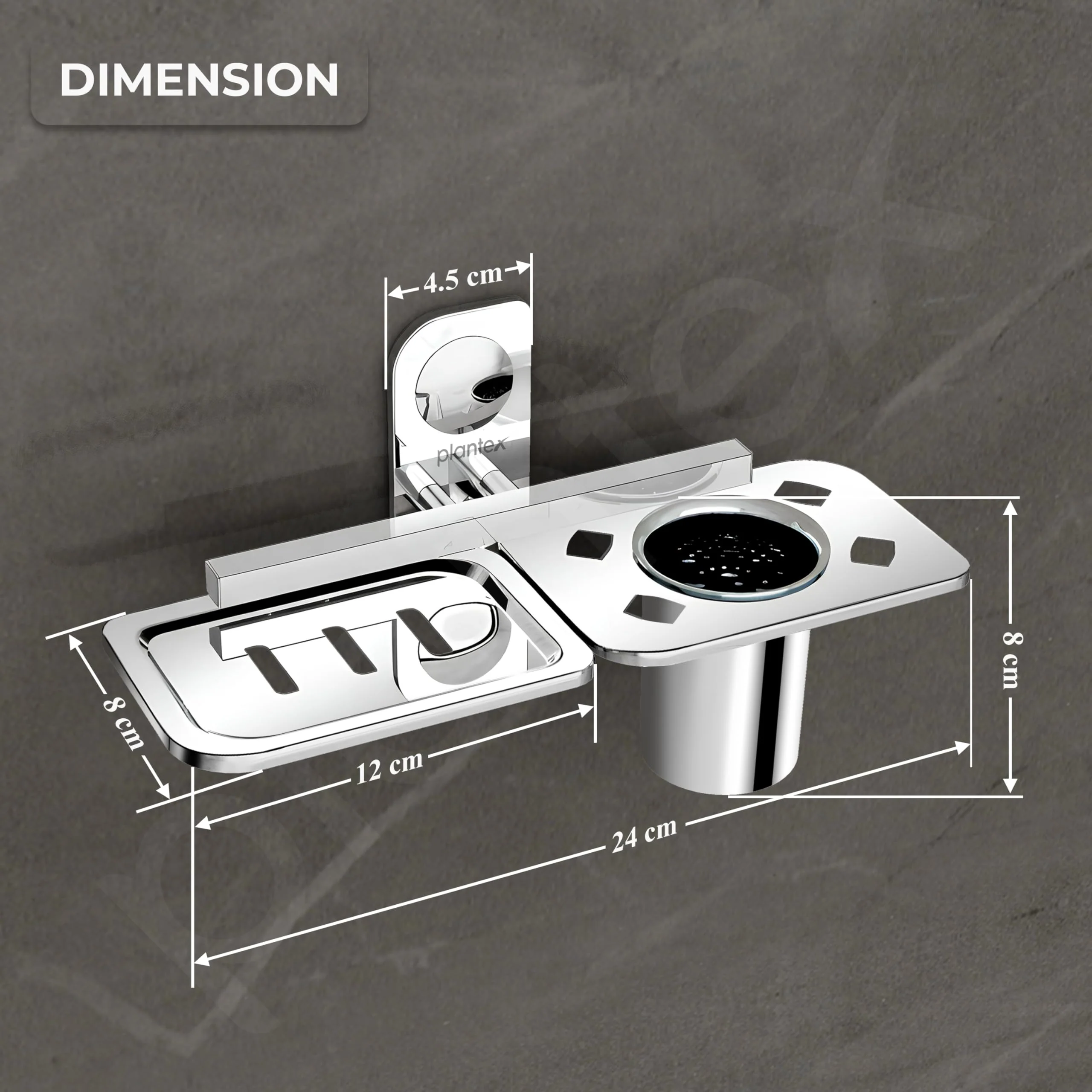 Plantex Dream Stainless Steel 2 in1 Soap Dish with Tumbler Holder/Soap Holder/Bathroom Accessories - Chrome - Image 4
