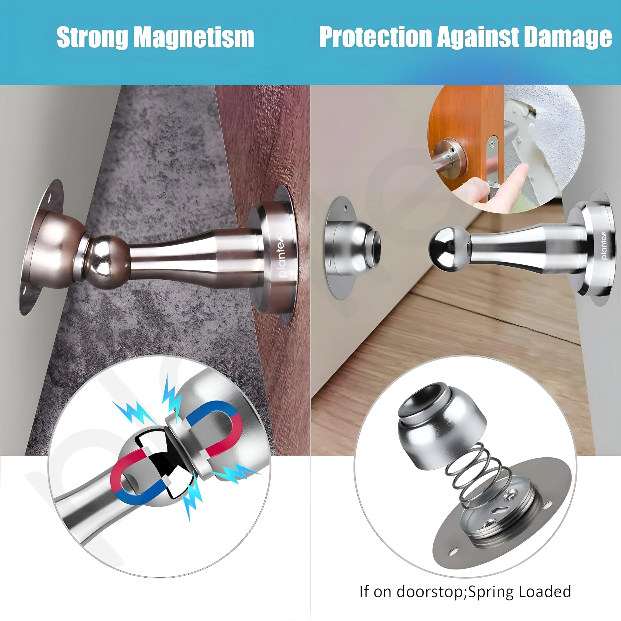 Plantex Drill Free Home Stopper|4 inch self Adhesive Door Magnet for Home|Door Holder for Main Door|Door Magnet Stopper for Office/Hotel/Home - Pack of 2 (matt) - Image 4