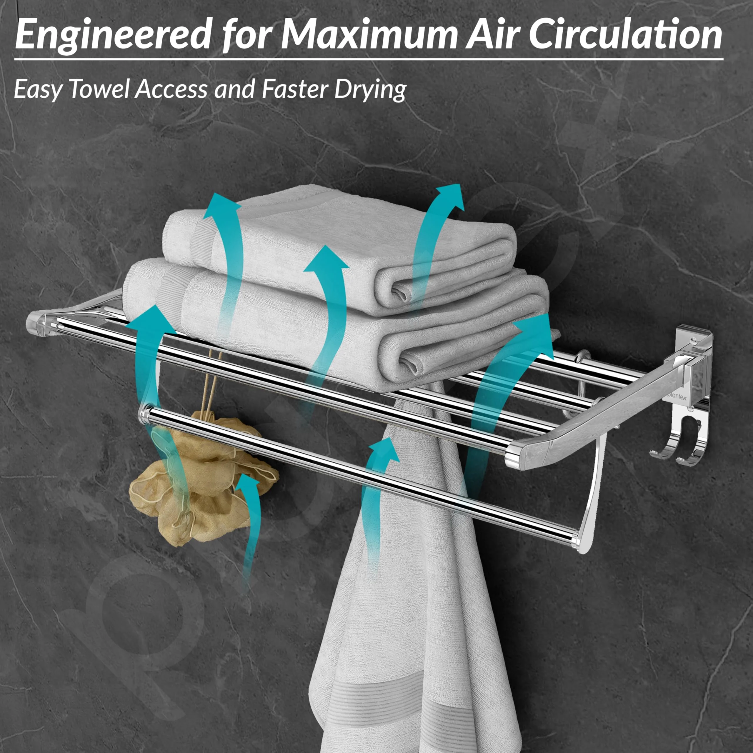 Plantex Eco Stainless Steel Folding Towel Rack/Bathroom Towel Hanger/Towel Holder/Stand/Bathroom Accessories (18-inch) Chrome - Image 6