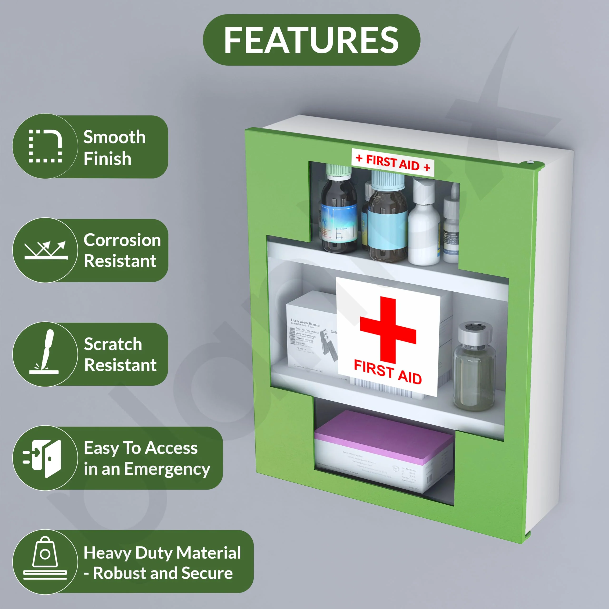 Plantex First Aid Box/Medical Box/Emergency First Aid Kit Box Without Key/Medicine Storage Box for Home, School & Office with Multi Compartment - (Green & White) - Image 4