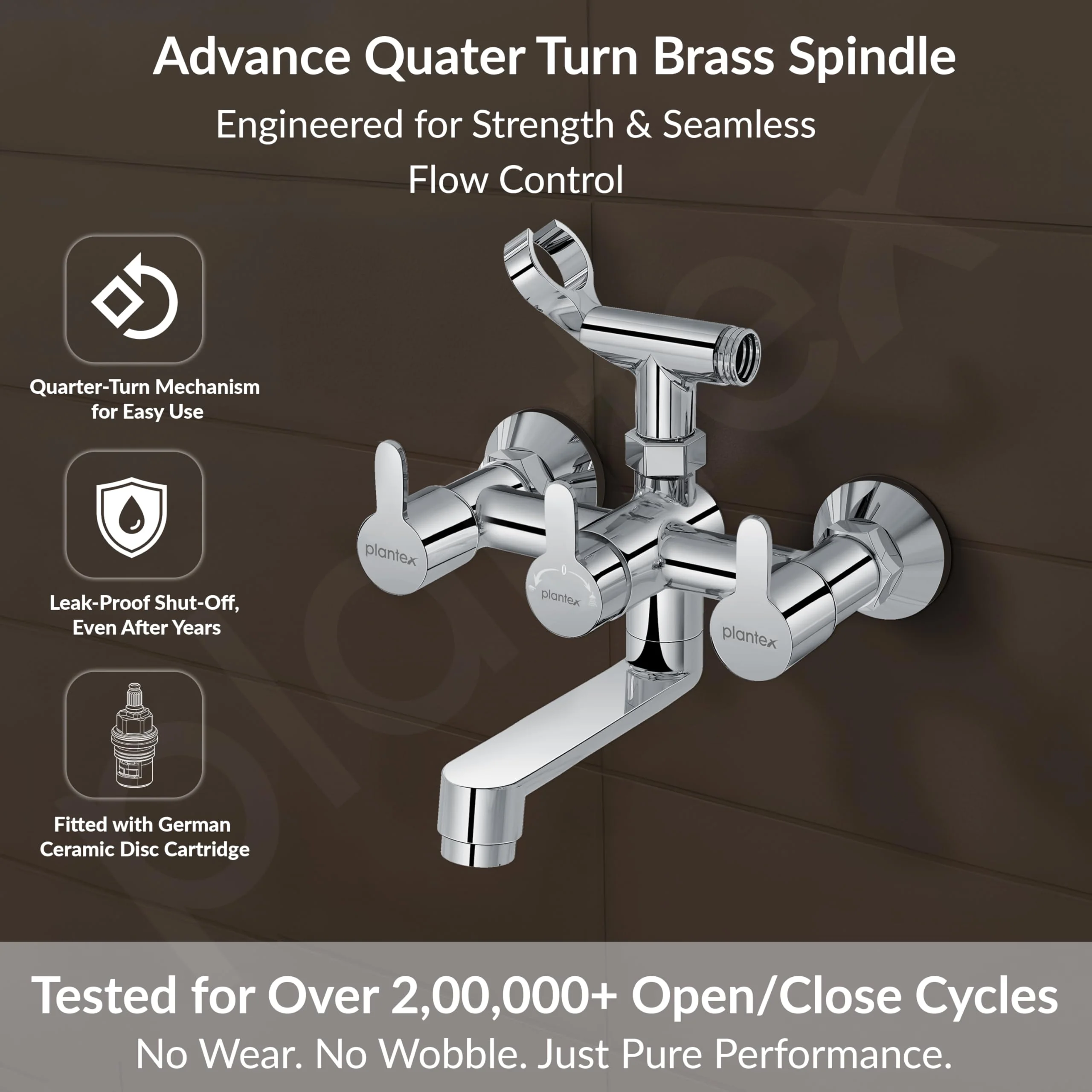 Plantex Telephonic Brass Wall Mixer for Bathroom 2 in 1/Spout Mixer Tap/Hand Shower/Mixer Tap for Bathroom with 7-Year Manufacturer's Warranty-(Flo-817 Chrome) - Image 3
