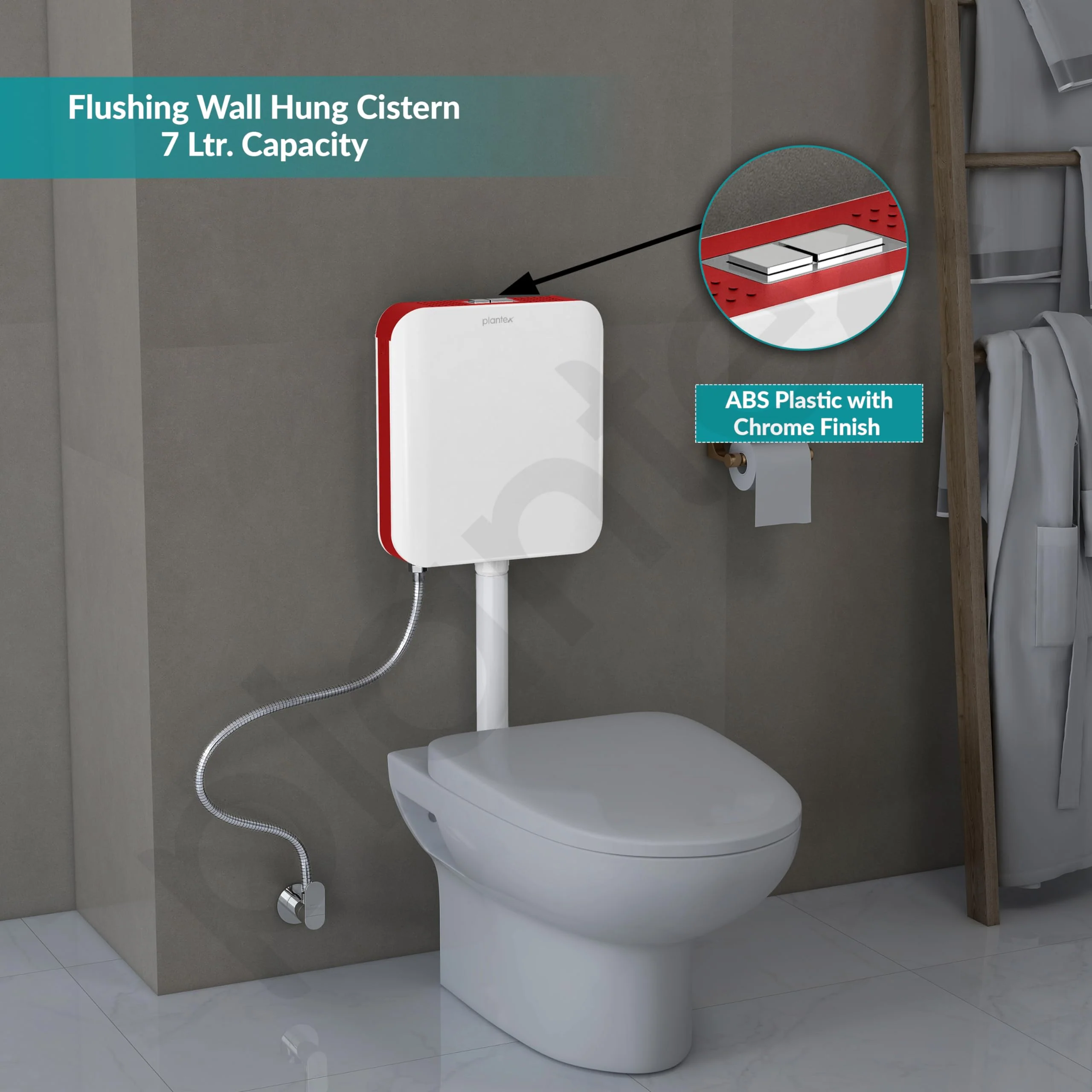 Plantex Flush Tank for Toilet/7 LTR Water Capacity Flushing Cistern/Polypropylene Slim Dual Tone Toilet Flush Tank - Pack of 1 (Red and White) - Image 2