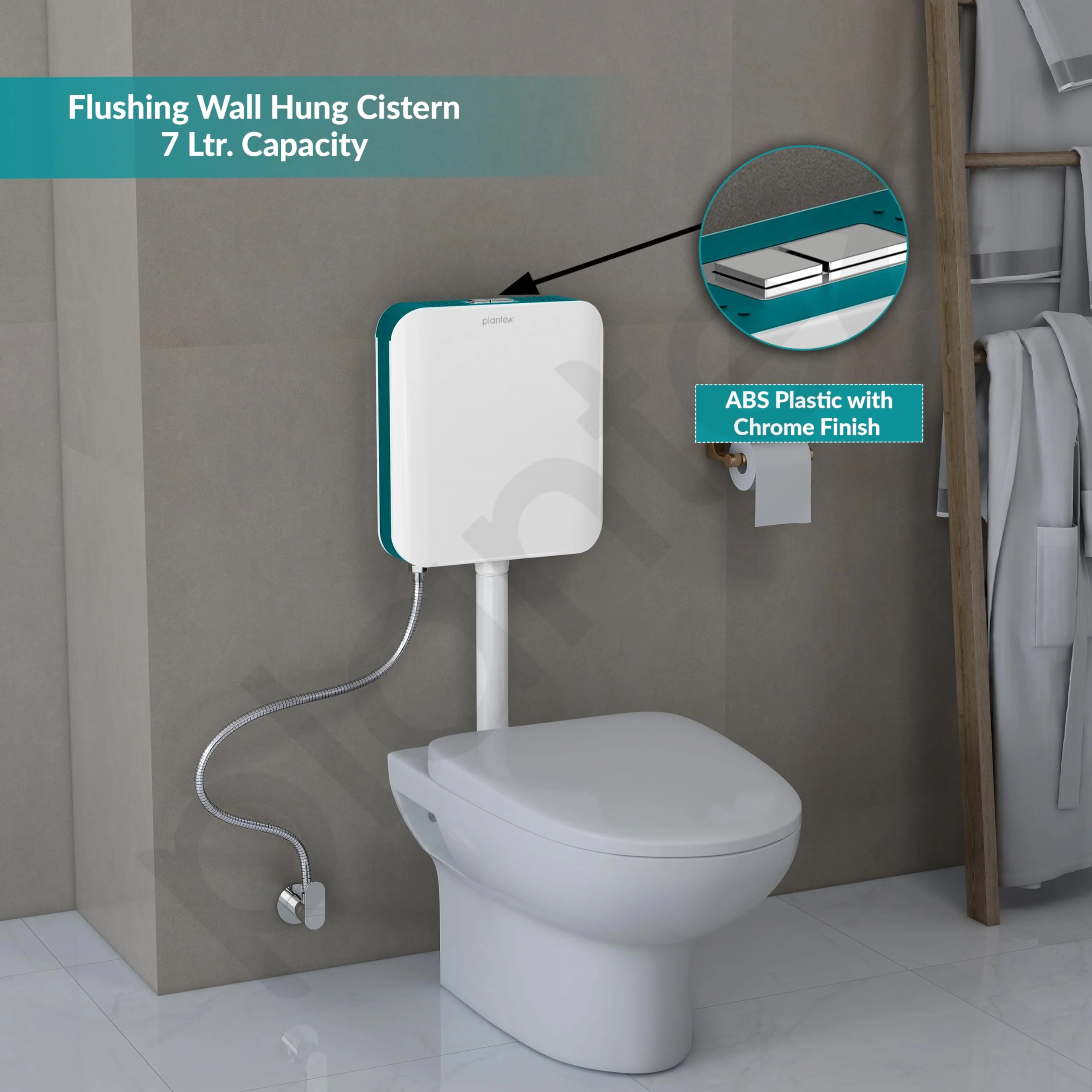 Plantex Flush Tank for Toilet with 7 LTR Water Capacity/Slim & Dual Tone Polypropylene Commode Flush Tank with Internal Accessories - Pack of 1 (Ocean Green & White) - Image 2