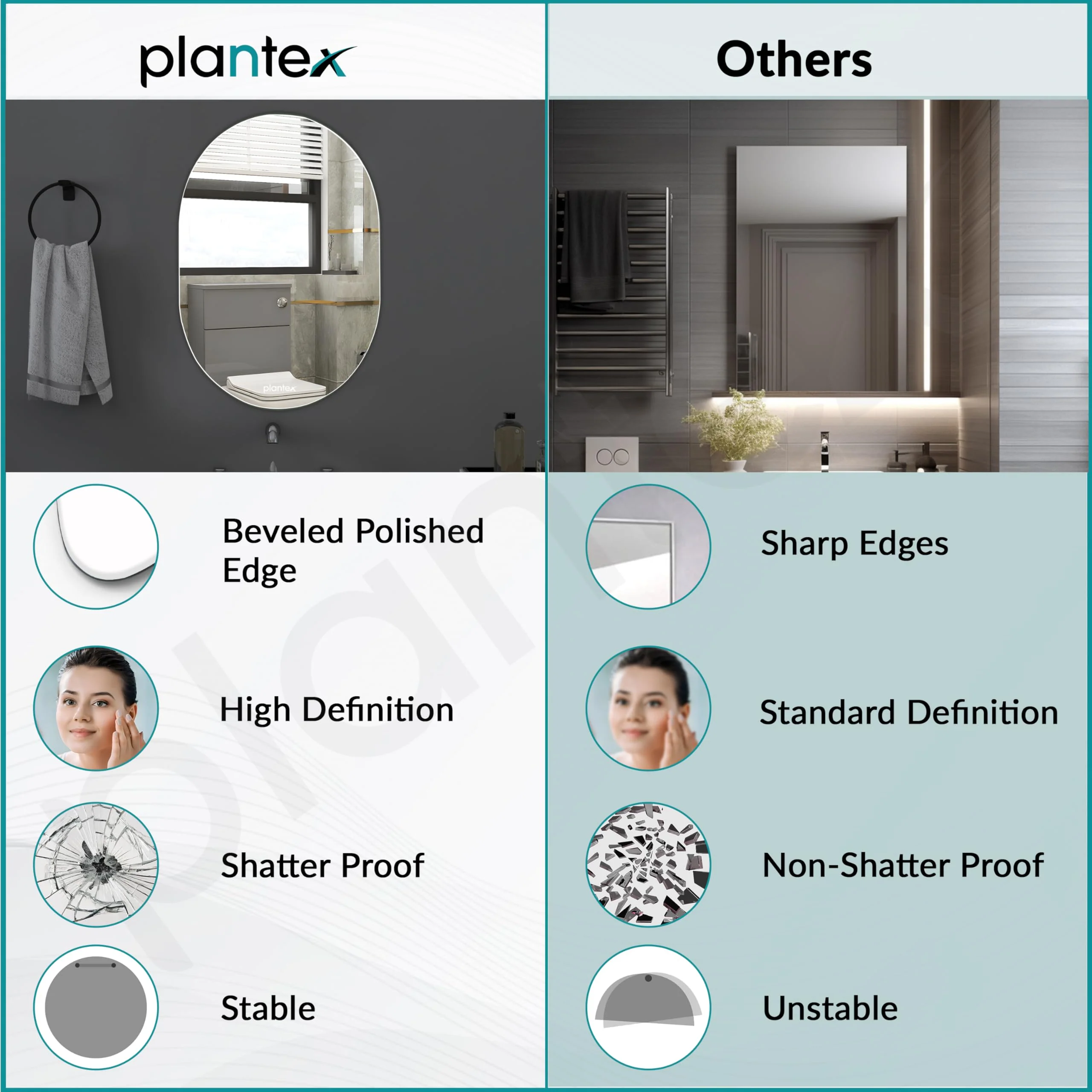 Plantex Frameless Capsule Mirror for Wall/Mirror with Beveled Smooth Edges/Mirror for Bathroom/Dressing Room/Living Room/Bedroom/Entryway - (18x12 Inch) - Image 7
