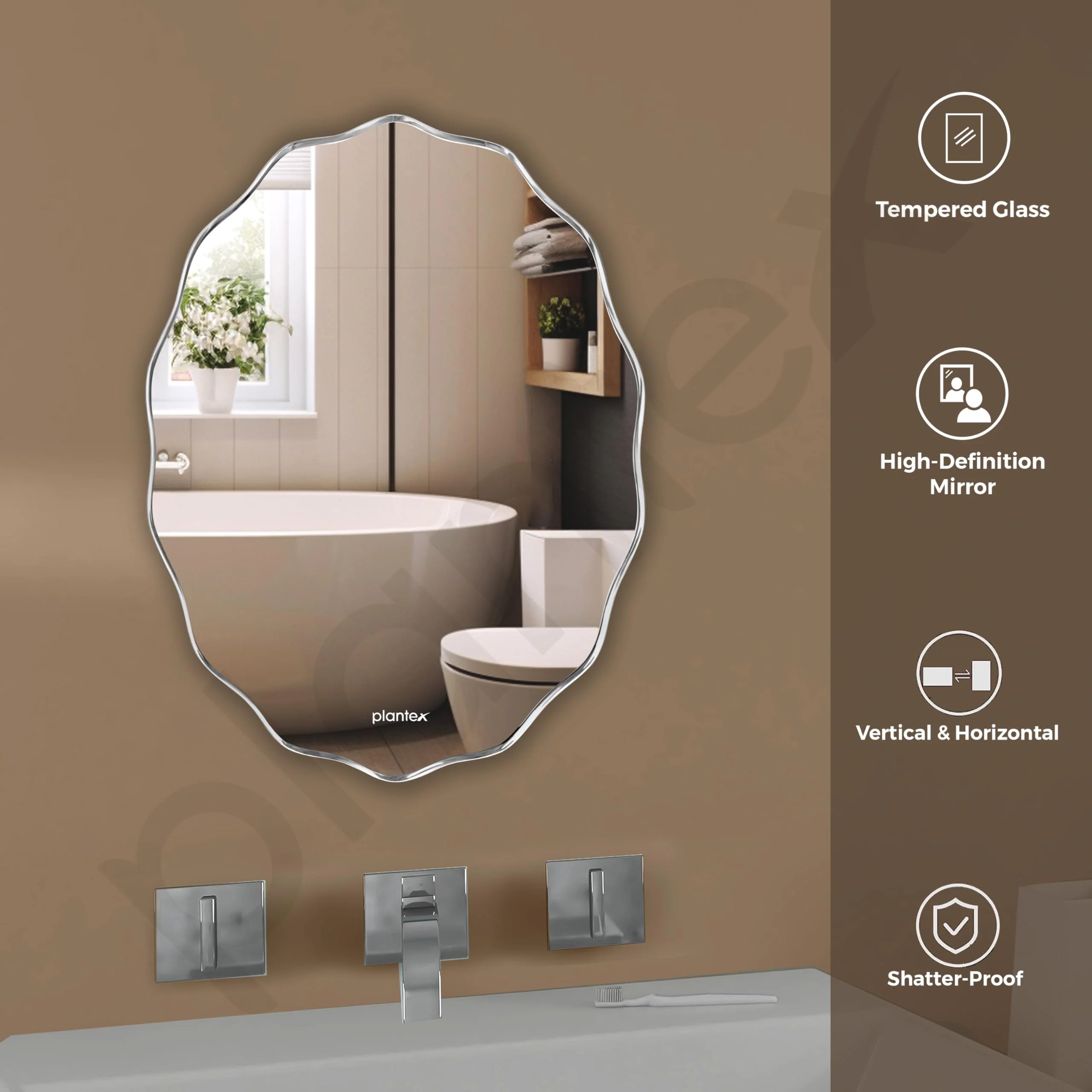 Plantex Frameless Oval Mirror for Wall/Mirror with Beveled Smooth Edges/Mirror for Bathroom/Dressing Room/Living Room/Bedroom/Entryway - (15 X 18 Inch) - Image 2