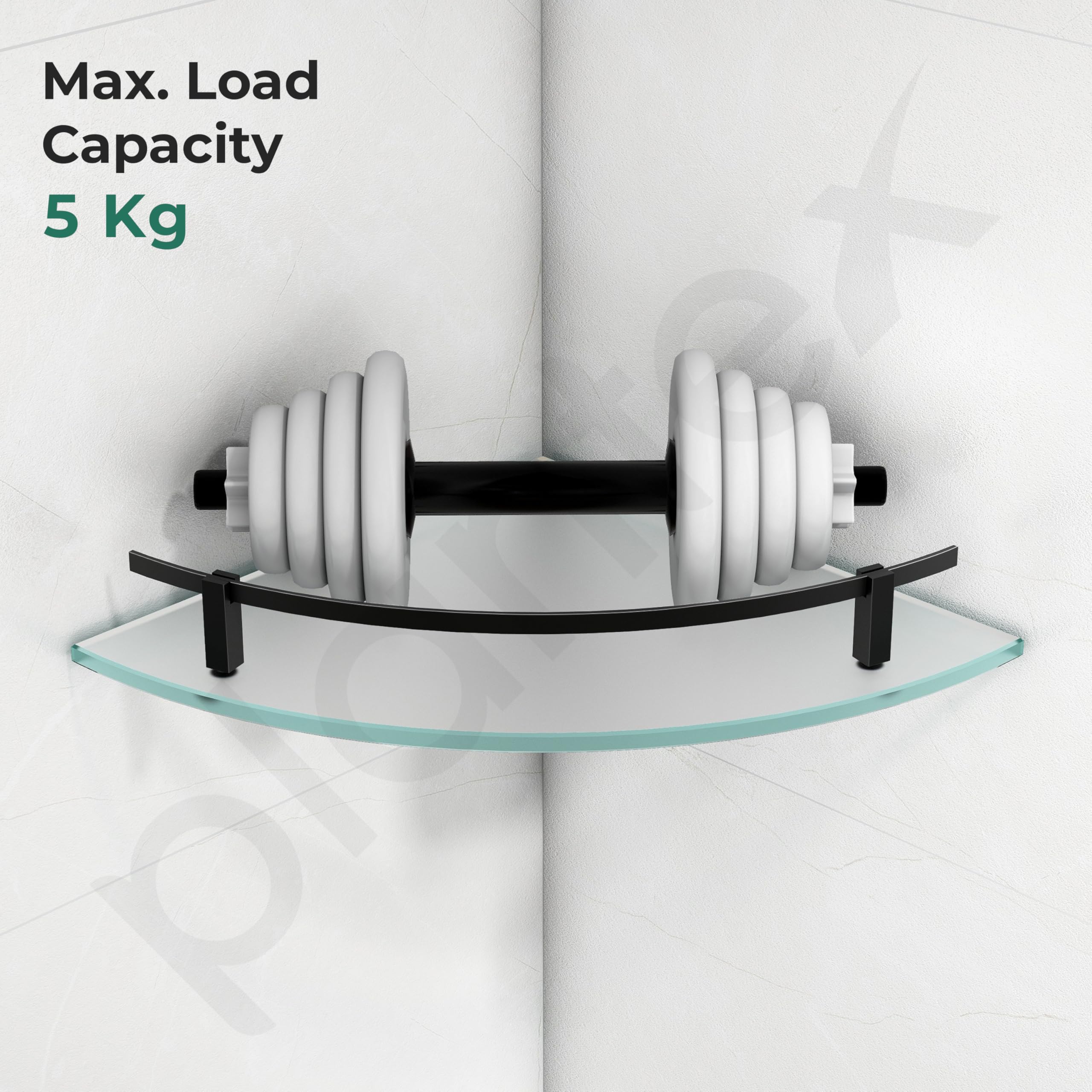 Plantex Frosted Corner Glass Shelf for Bathroom/Kitchen, Wall Mounted With Black Railings and Brackets - Premium Bathroom Accessory (9x9 Inches, Pack of 1) - Image 6
