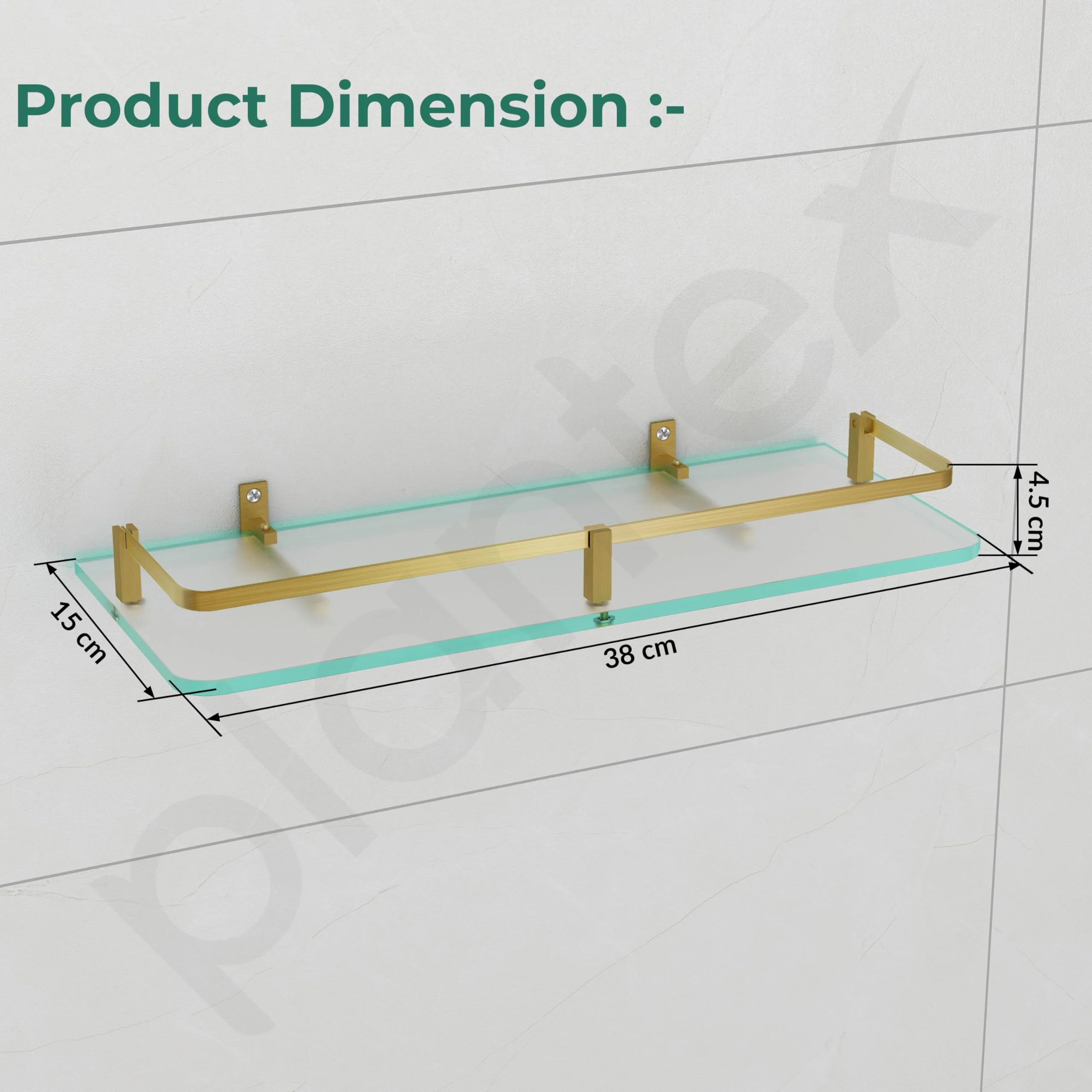 Plantex Frosted Glass Shelf for Bathroom/Shelf with Brass Railings and Brackets/Shelf for Living Room/Bedroom/Kitchen - Pack of 3 (15 x 6 inch, Brass Antique) - Image 3