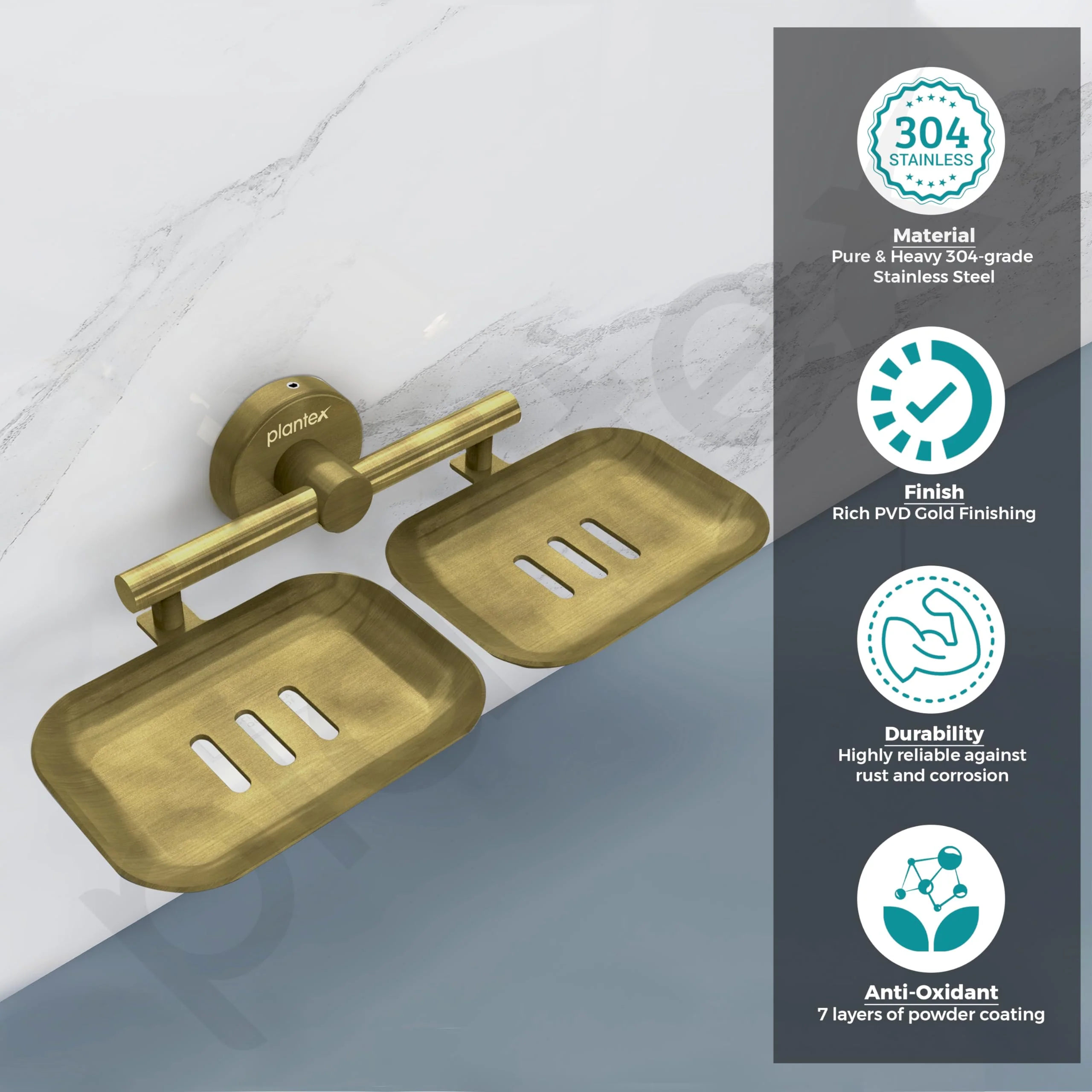 Plantex Galaxy 304 Grade Stainless Steel Rectangular Double Soap Holder for Bathroom/Soap Stand/Soap Holder/Soap Storage/Bathroom Accessories – (Brass Antique) - Image 3