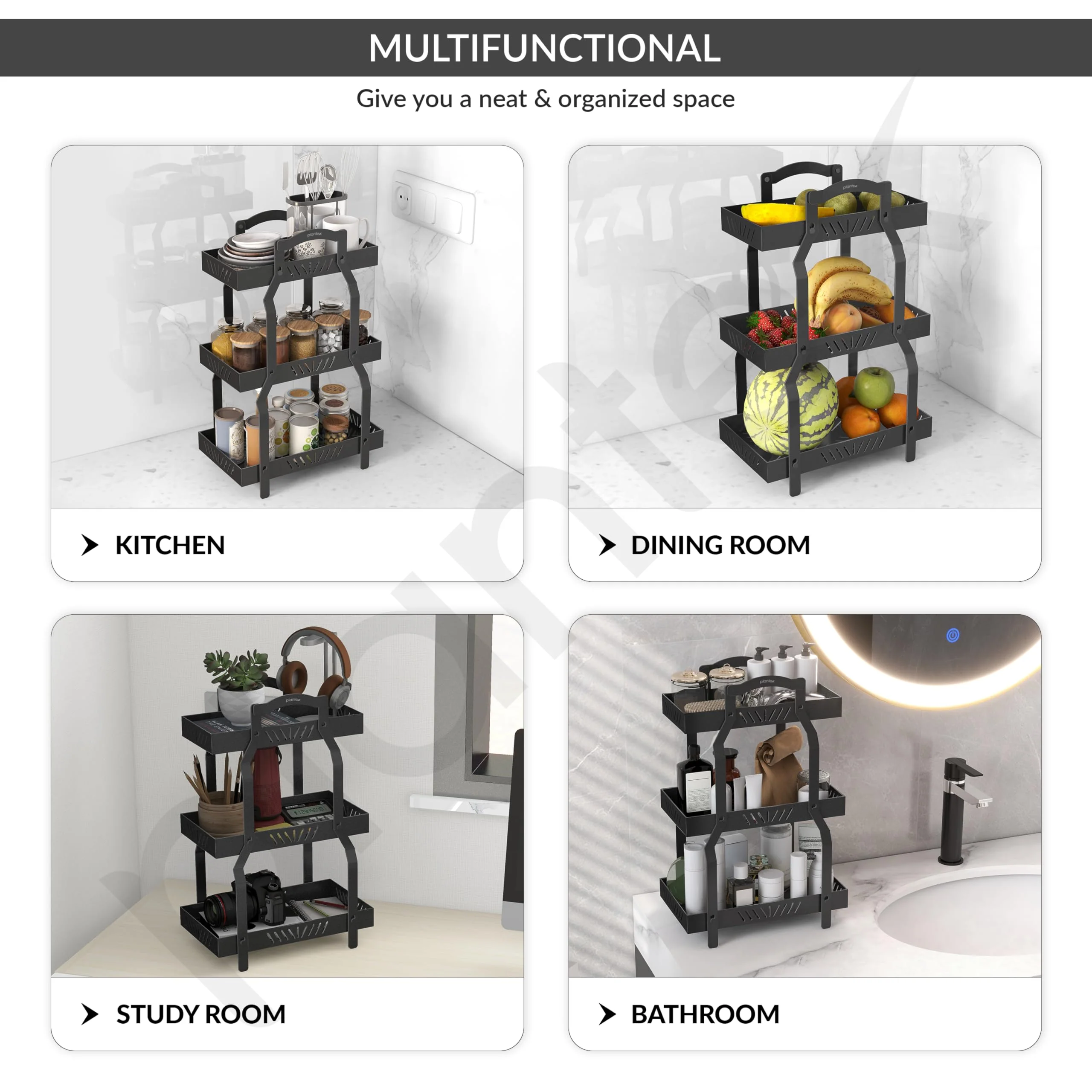 Plantex GI-Steel 3 Tier Shelf/Multipurpose Rack/Storage Rack for Kitchen/Fruit & Vegetable Basket for Kitchen - Pack of 1, (Black) - Image 6