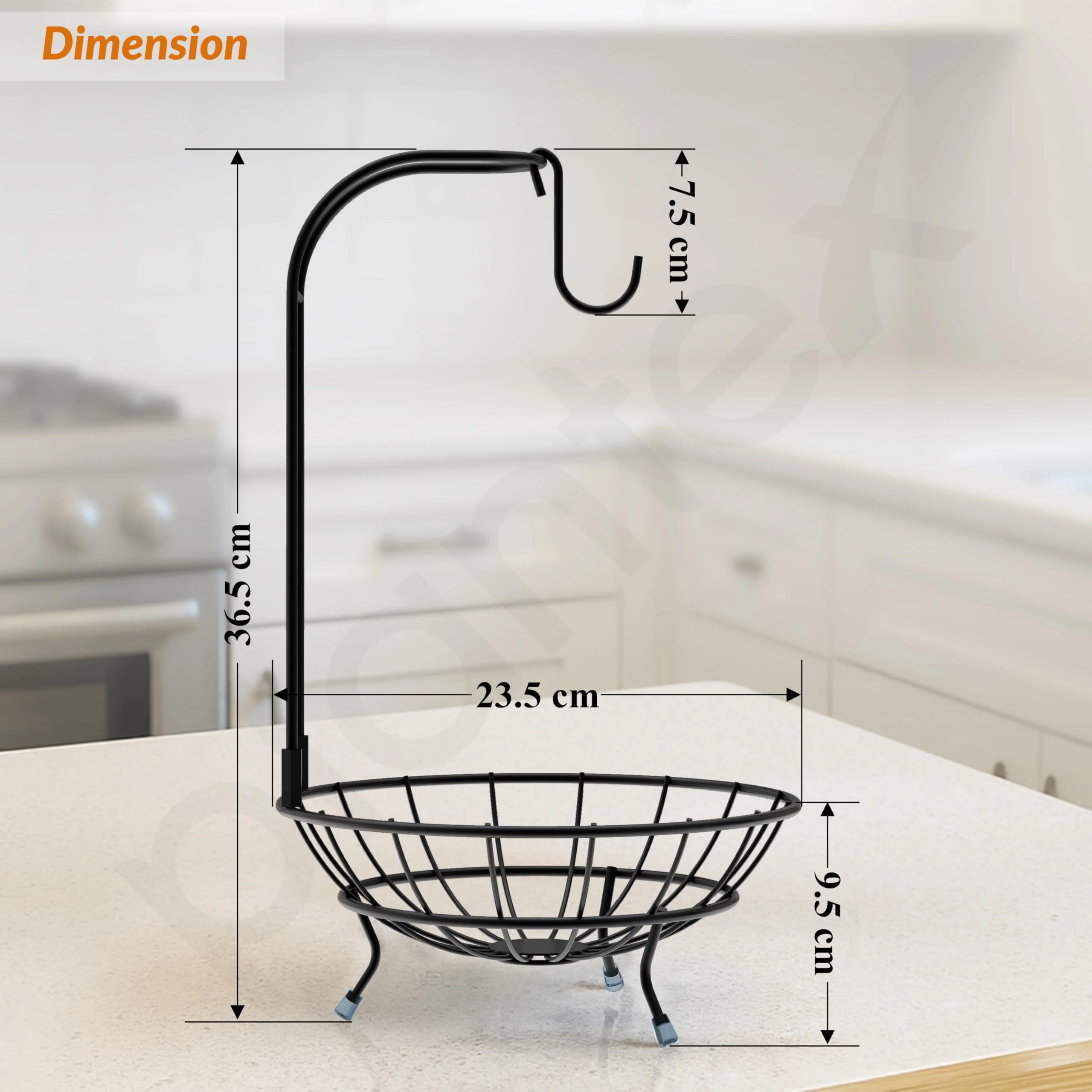Plantex GI Steel Fruit Bowl with Banana Hanger/Banana Stand For Kitchen/ 2-in-1 Fruit Basket with Banana Hook (Colour- Black) - Image 4