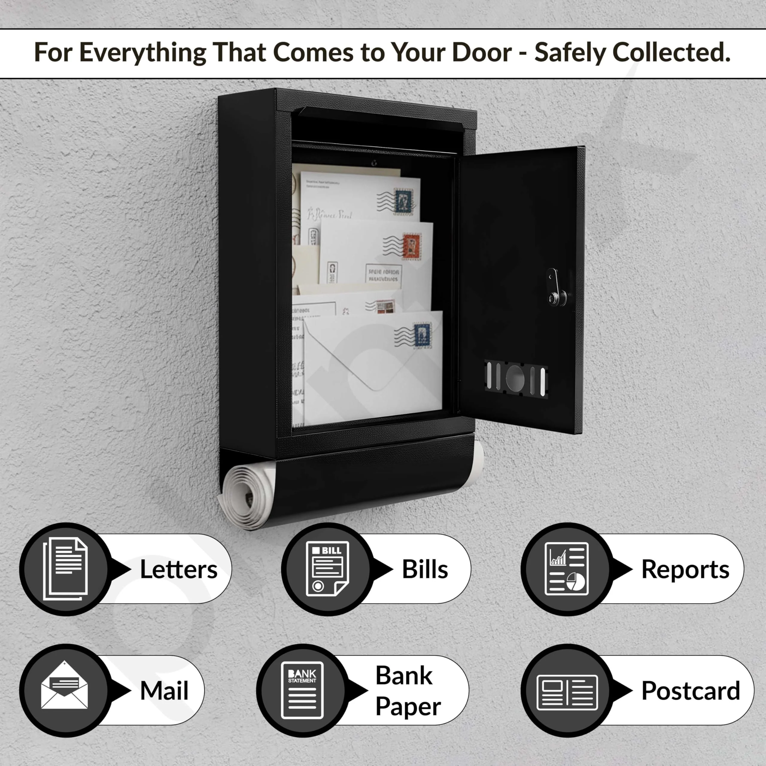 Plantex GI Steel Letter Box for Home Gate with News Paper Holder/Post Box/Suggestion Box for Office Use with Secure Lock and Keys/Complaint Box/Mail Box - (Black) Wall Mount - Image 6