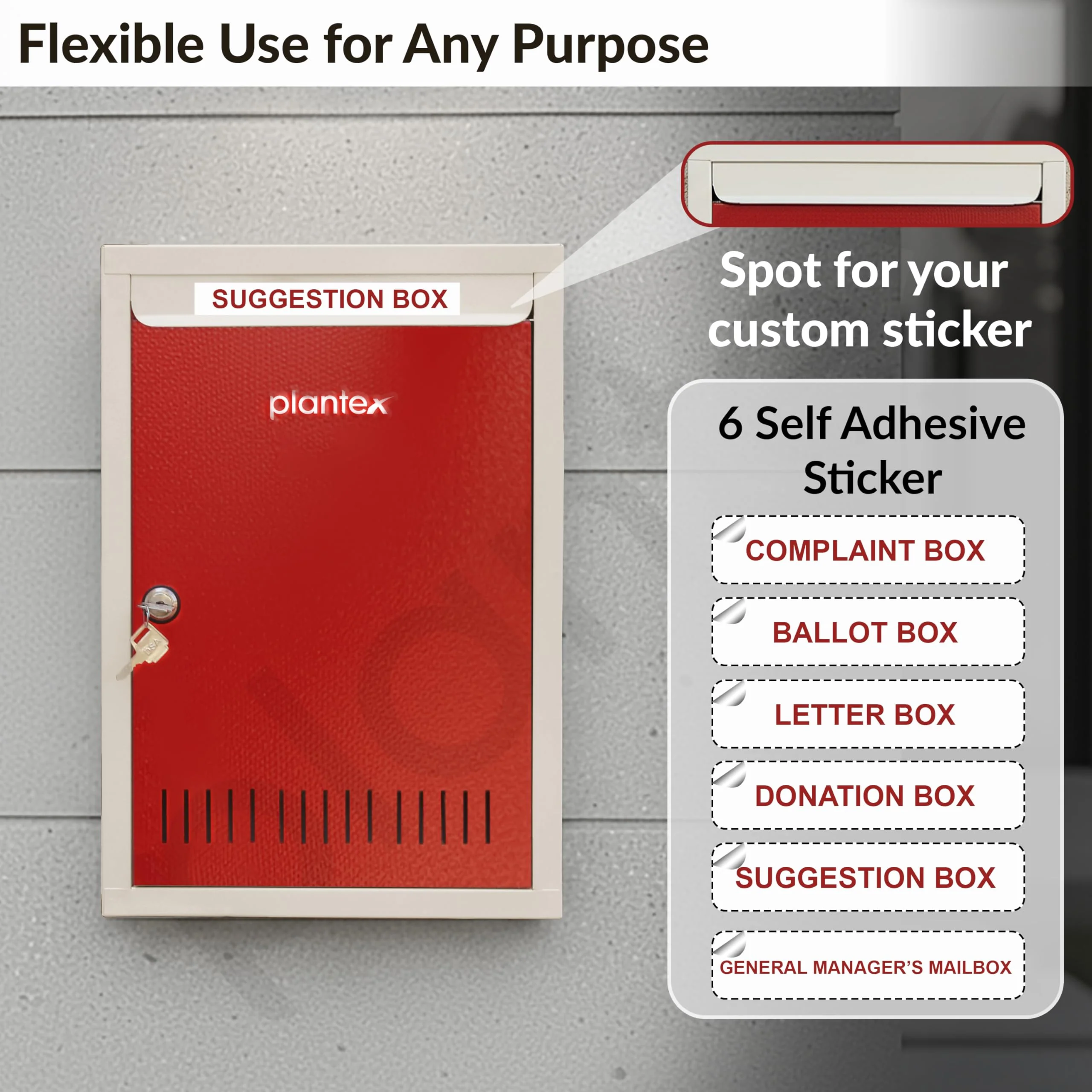 Plantex GI Steel Letter Box for Home/Suggestion Box for Office/Complaint Box/Mail Box/Post Box for Home Gate & with Secure Lock - (Red & Ivory) - Big Size Wall Mounted - Image 6