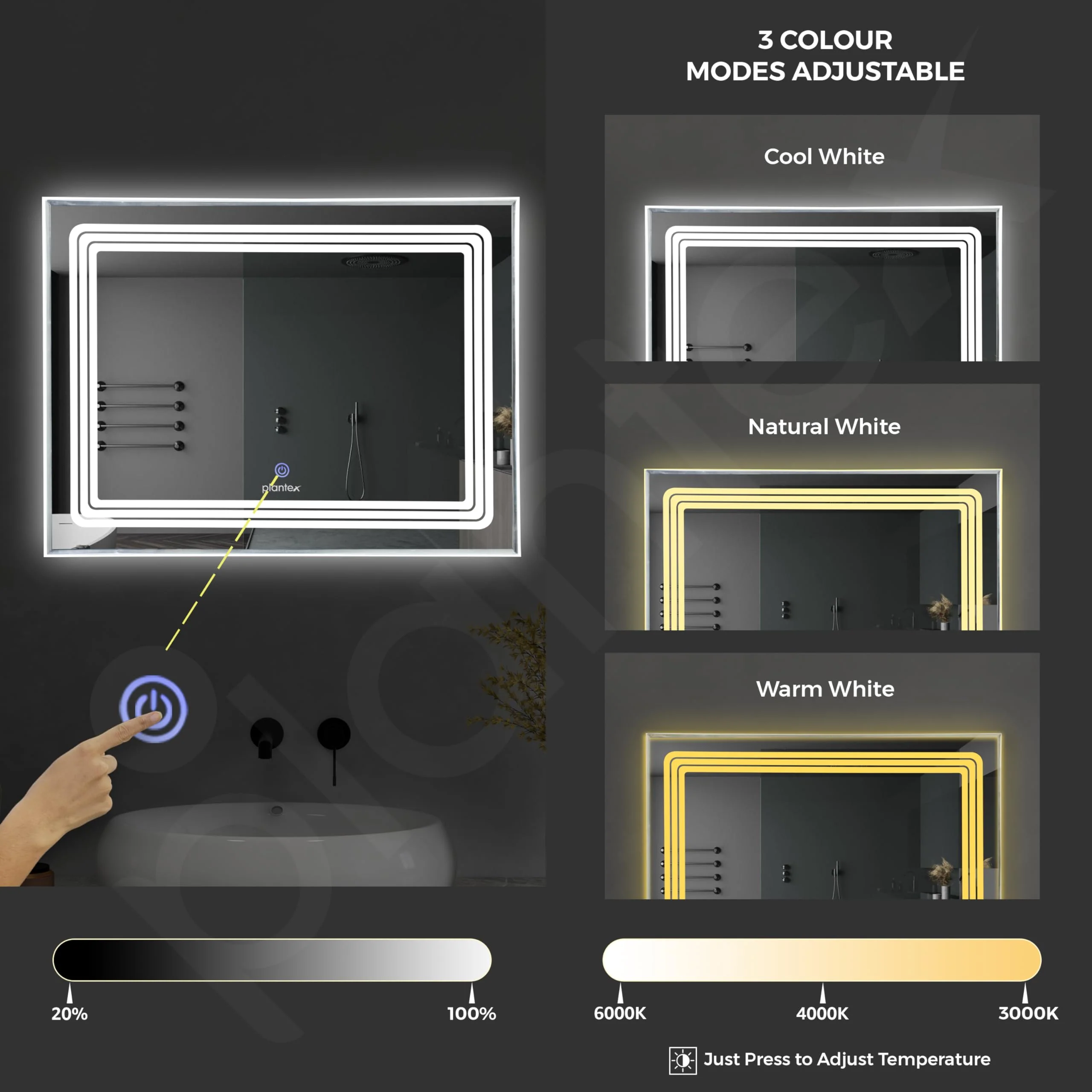 Plantex Glass LED Mirror for Bedroom/Wall with 3 Lighting Option/Smart Mirror for Living Room/Bedroom/Dressing Room - Rectangle Shape (18 X 24 Inch) - Image 5