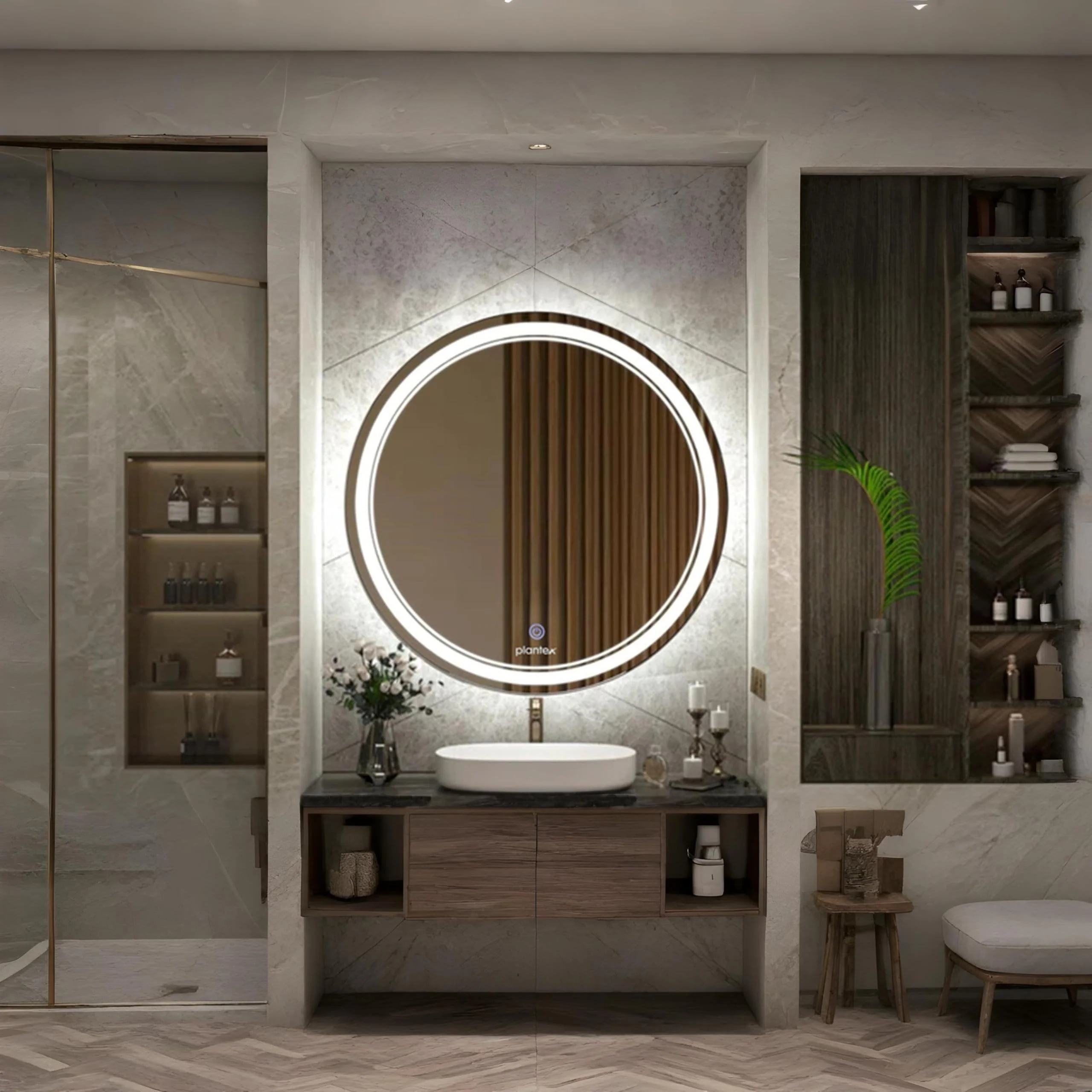 Plantex Glass Mirror With Light With 3 Tone/Touch Wall Mount Mirror For Bedroom/Dressing Room/Living Room - Round Shape (24 Inch), White - Image 6