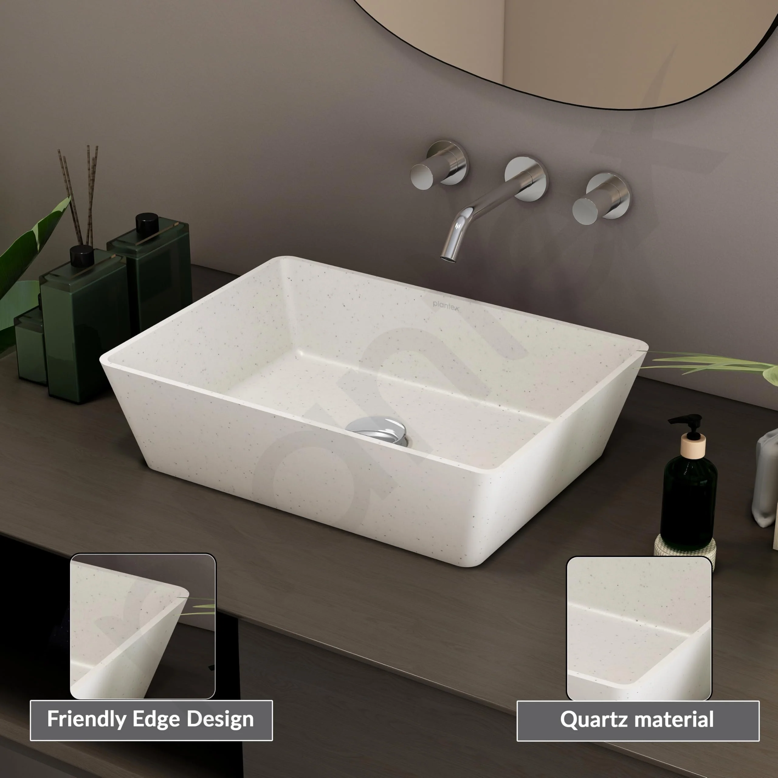Plantex Granite Quartz Counter Top WashBasin for Bathroom/Rectangle Tabletop Wash Basin/Vessel Sink Wash Basin Over Counter for Home/Restaurant (Grey Stone - 18 x 13 x 5 Inch) - Image 4