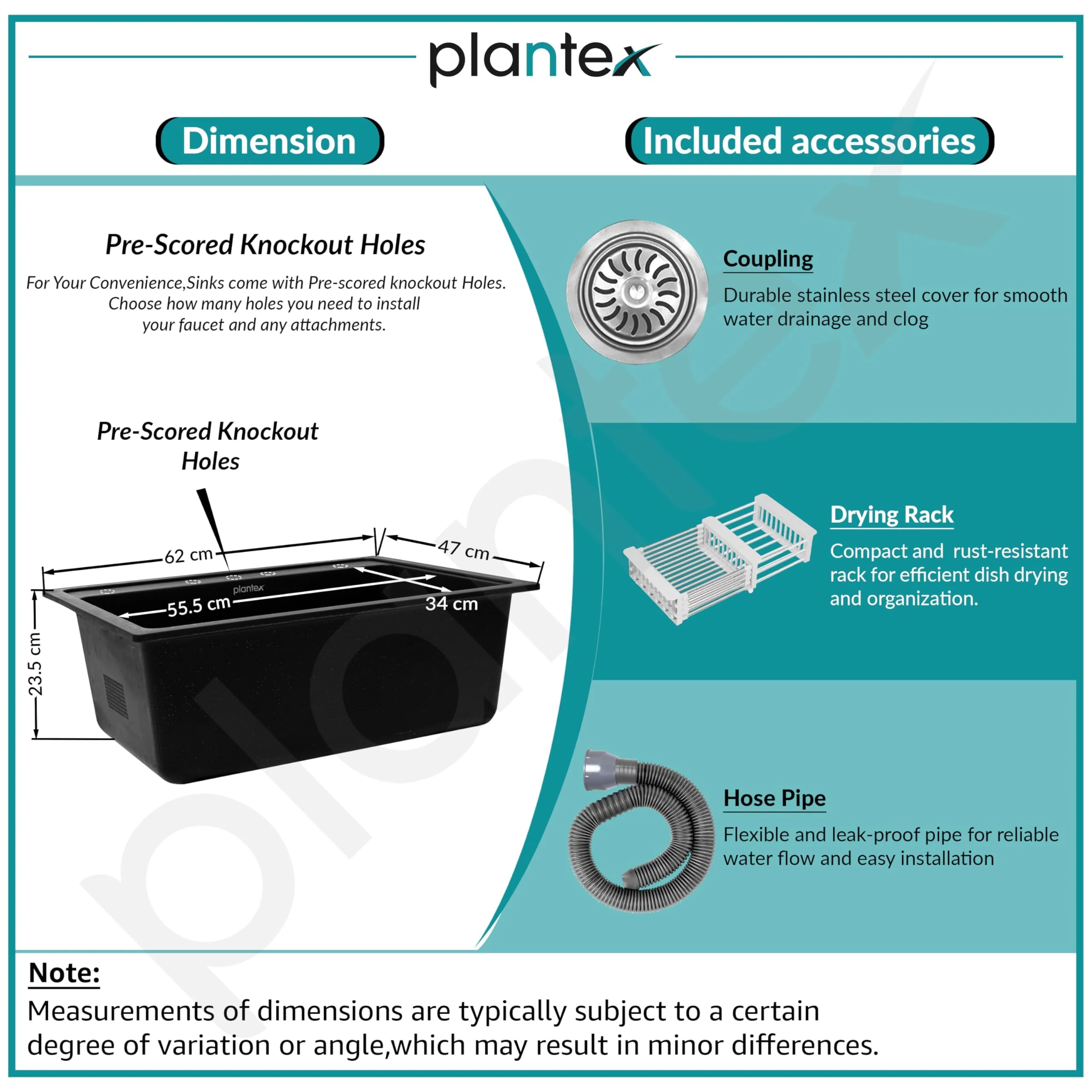Plantex Granite Single Bowl Sink/Matt Quartz Sink For Kitchen/UV Protected Kitchen Sink/Undermount/Topmount (Nano Black - 24X18 Inches) - Image 5