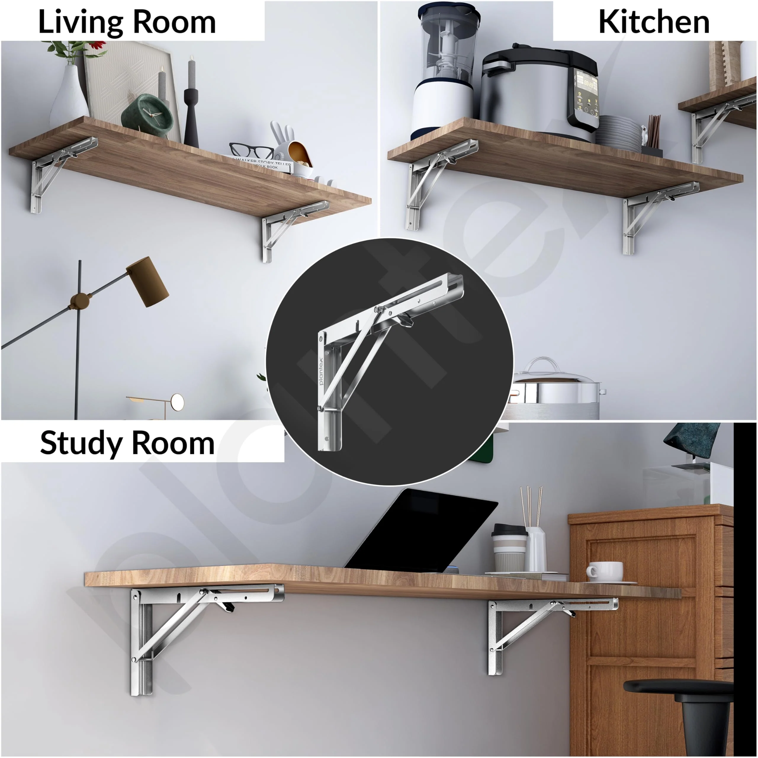 Plantex Heavy Duty 12 Inch Foldable Shelf Bracket/Stainless Steel Multipurpose Bracket/L Bracket/Space Saving Wall Bracket for Shelf/Folding Table Bracket for Home & Office (Pack of 2, Chrome) - Image 5