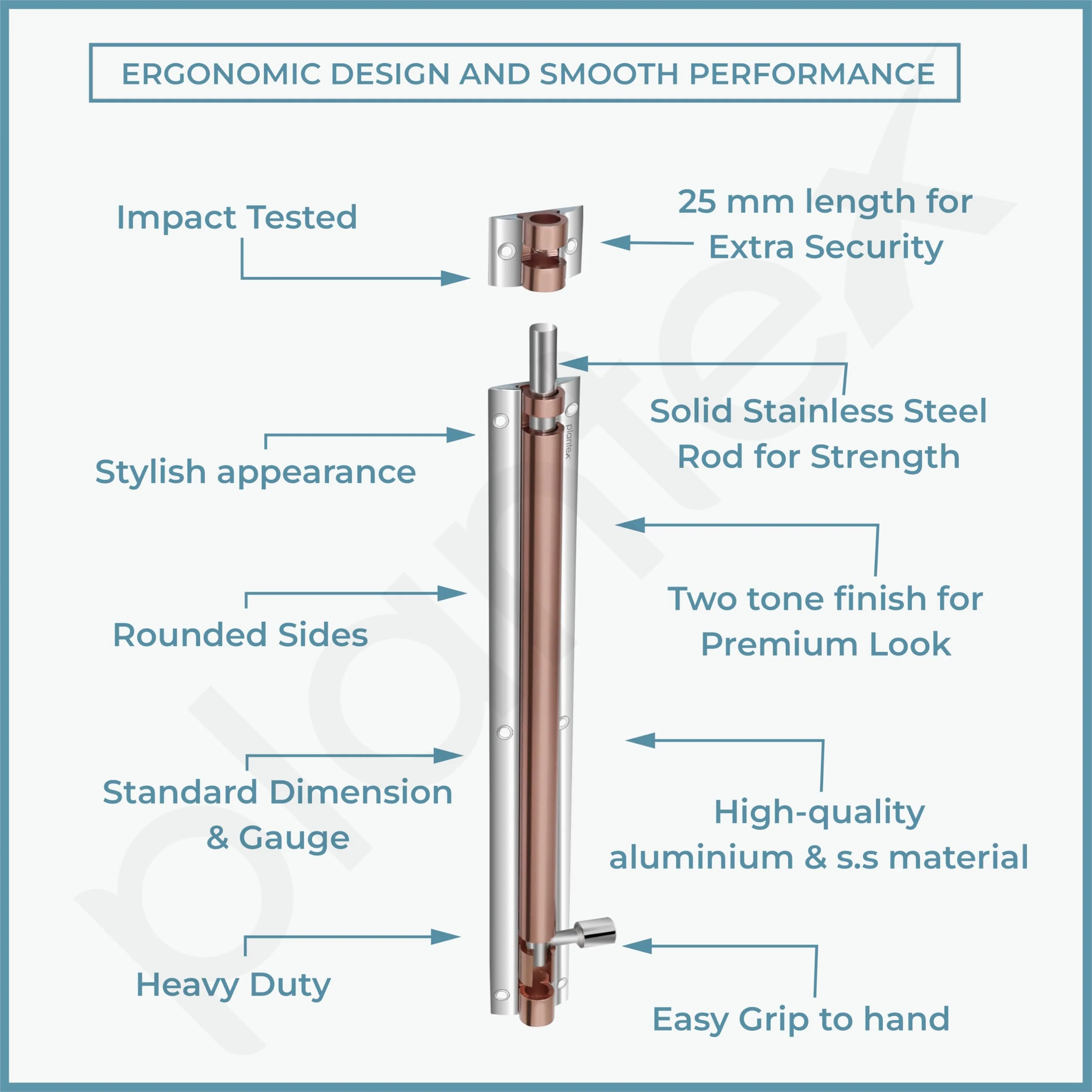 Plantex Heavy Duty 12-inch Joint-Less Tower Bolt for Wooden and PVC Doors for Home Main Door/Bathroom/Windows/Wardrobe - Pack of 1 (703, Rose Gold and Chrome) - Image 4
