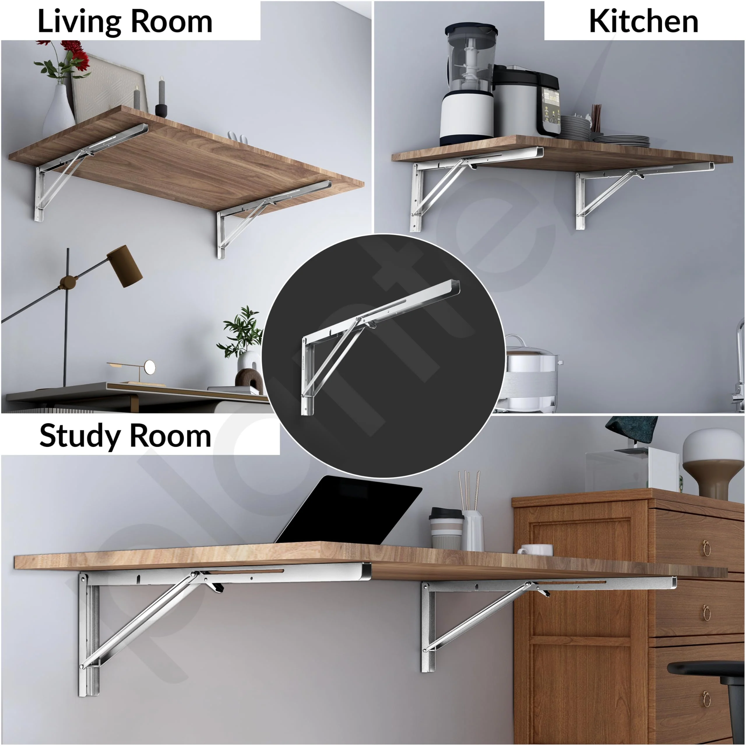 Plantex Heavy Duty 24 Inch Foldable Shelf Bracket/Stainless Steel Multipurpose Bracket/L Bracket/Space Saving Wall Bracket/Folding Table Bracket for Home & Office (Pack of 2, Chrome) - Image 5