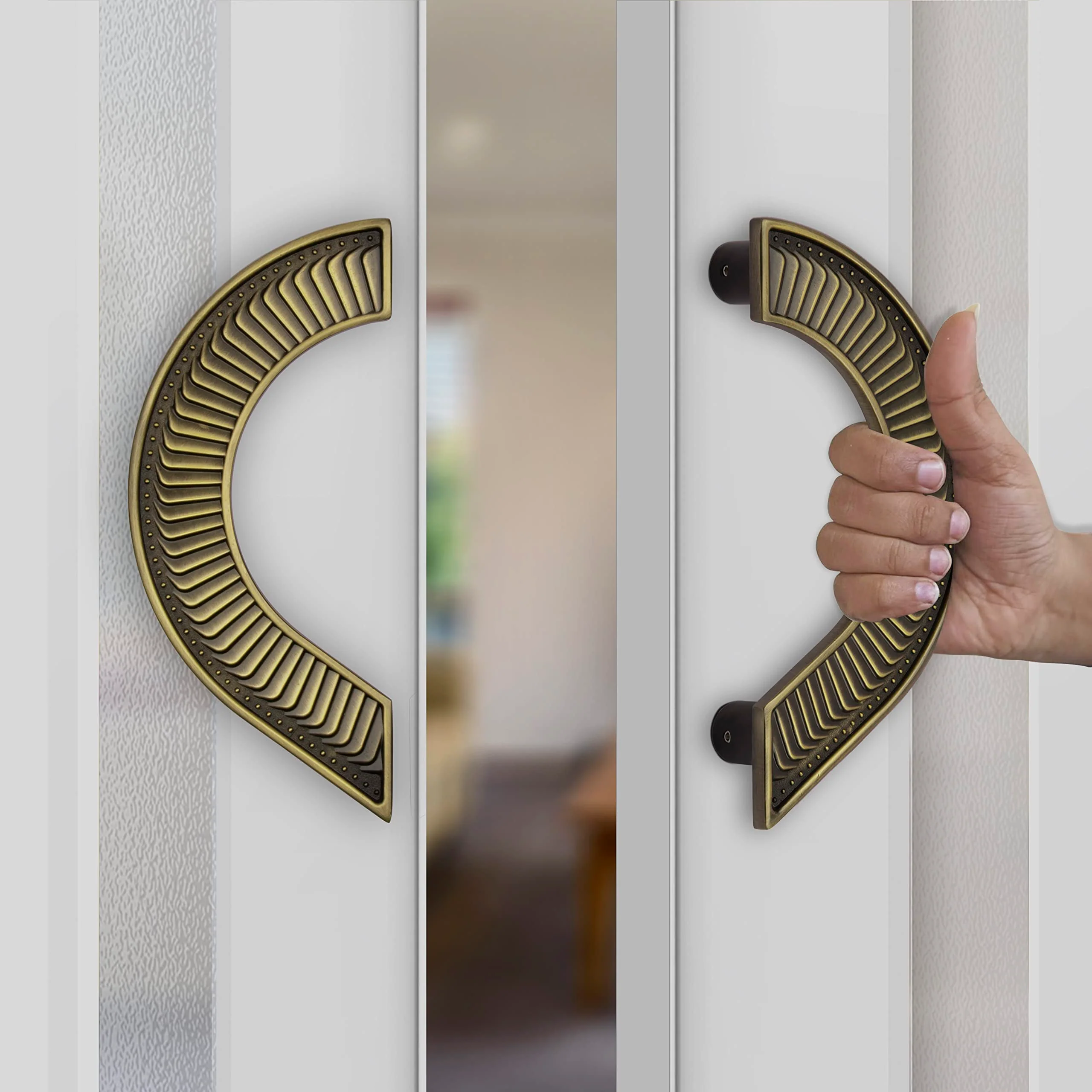 Plantex Heavy Duty 8-Inch Round Shape Main Door Handle - Pull Push Handle for Home Decor - Pack of 1 (321-Brass Antique Finish) - 3 Years Warranty - Image 2