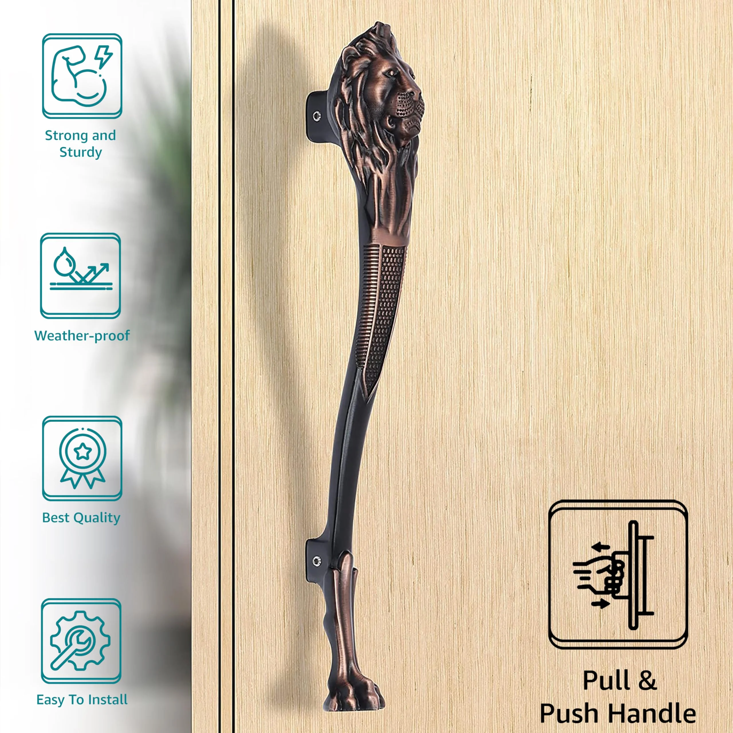 Plantex Heavy Duty Door Handle/12-Inches Lion Shape Main Door Handle/Pull Handle/Door & Home Decor - Pack Of 1 (283-Copper Antique Finish) - Image 2