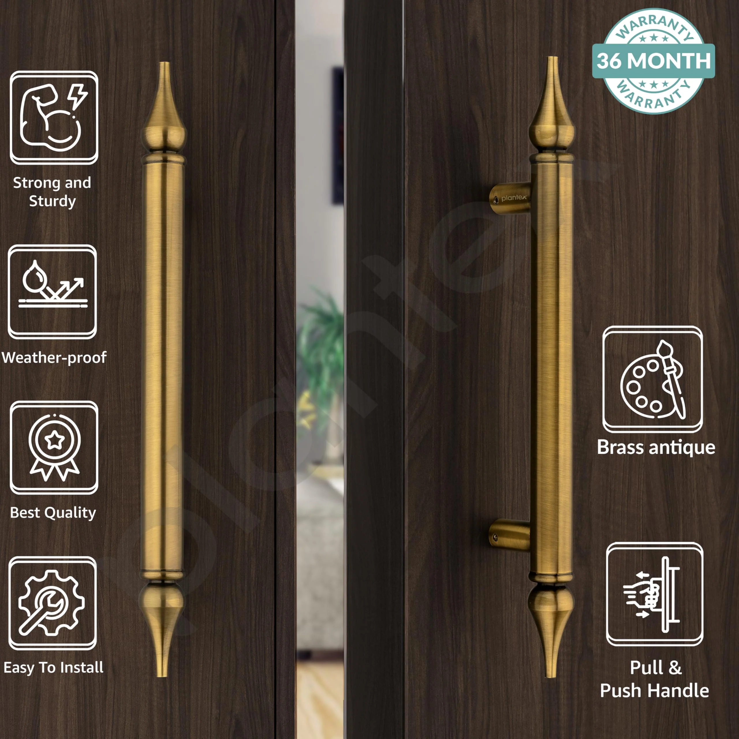 Plantex Heavy Duty Door Handle/14 Inch Main Door Handle/Pull-Push Door Handle/Door & Home Decor - Pack of 2 (Brass Antique) - 3 Years Warranty, Pull Handle - Image 2
