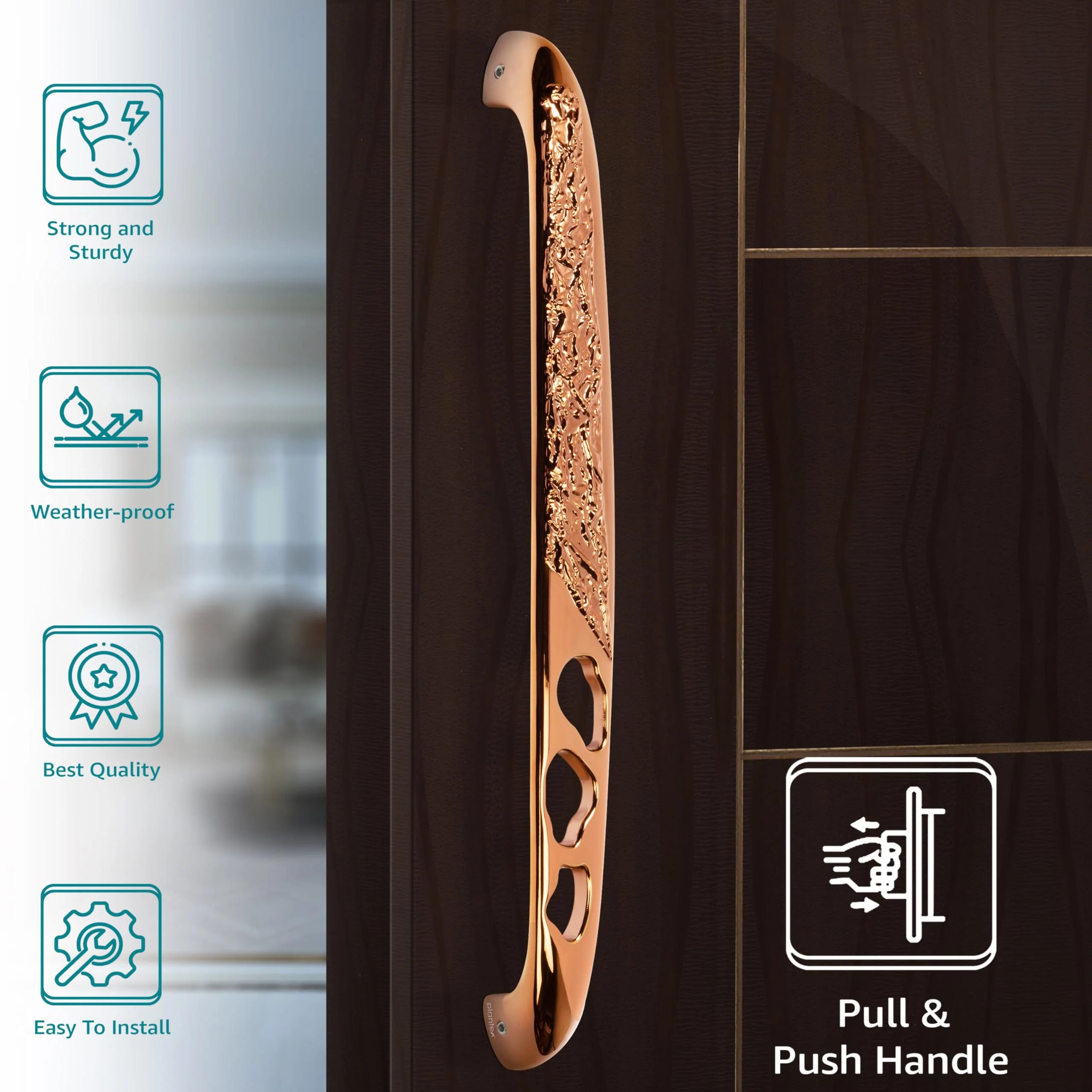 Plantex Heavy Duty Door Handle for Main Door/13-inches Main Door Handle/Pull Push Handle for Home/Hotel/Office - Pack of 1 (311-PVD Rose Gold Finish) - 3 Years Warranty - Image 3