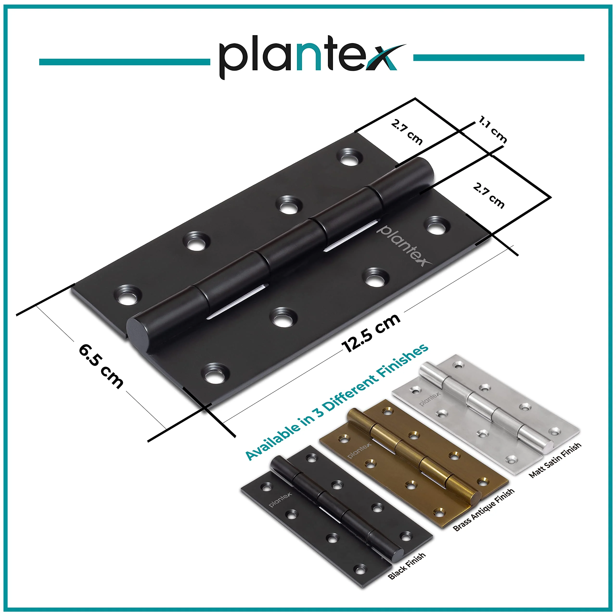 Plantex Heavy Duty Door Hinges 5 inch x 12 Gauge/2.5 mm Thickness Home/Office/Hotel for Main Door/Bedroom/Kitchen/Bathroom/Kabza - Pack of 12 (Black) - Image 3