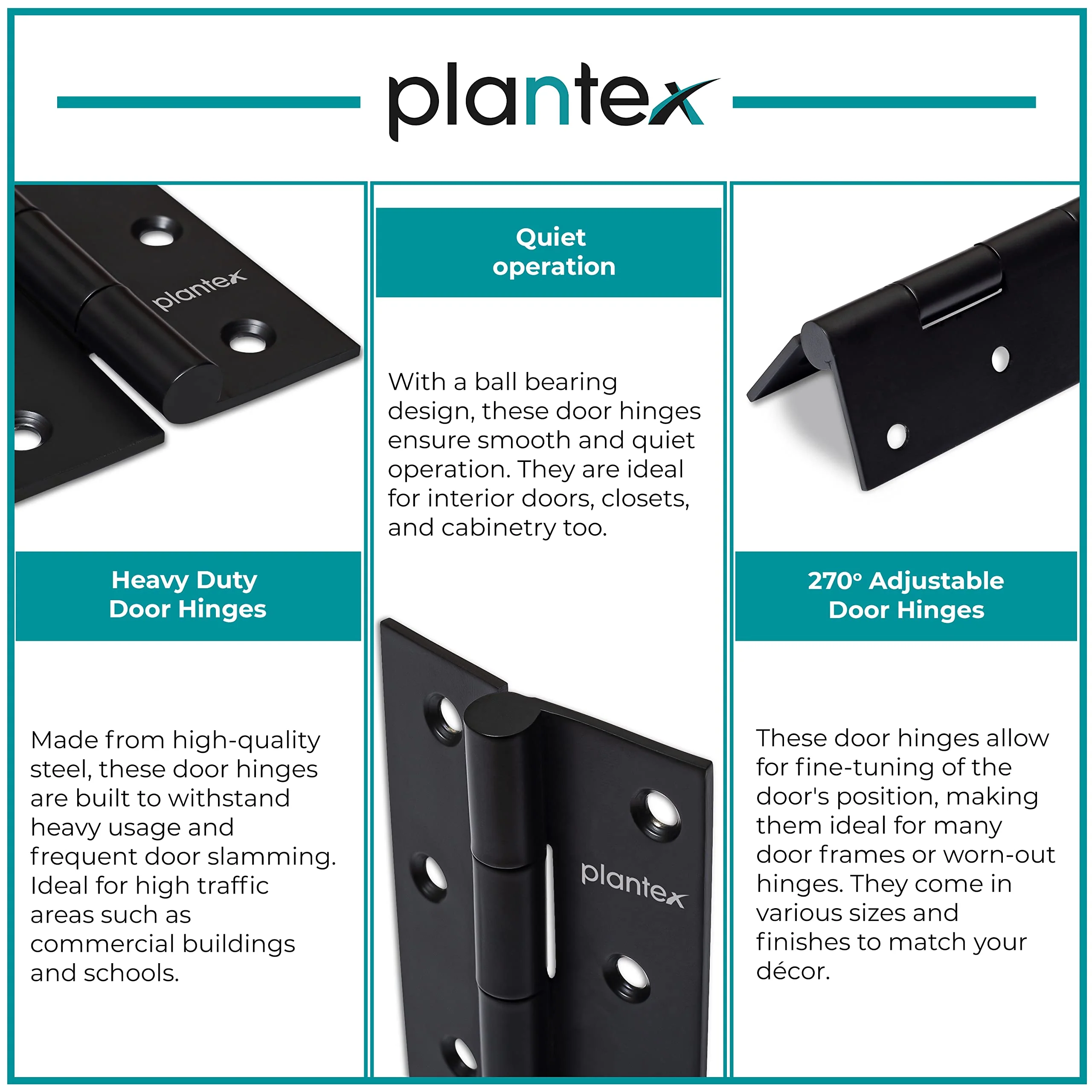 Plantex Heavy Duty Door Hinges 5 inch x 12 Gauge/2.5 mm Thickness Home/Office/Hotel for Main Door/Bedroom/Kitchen/Bathroom/Kabza - Pack of 12 (Black) - Image 6