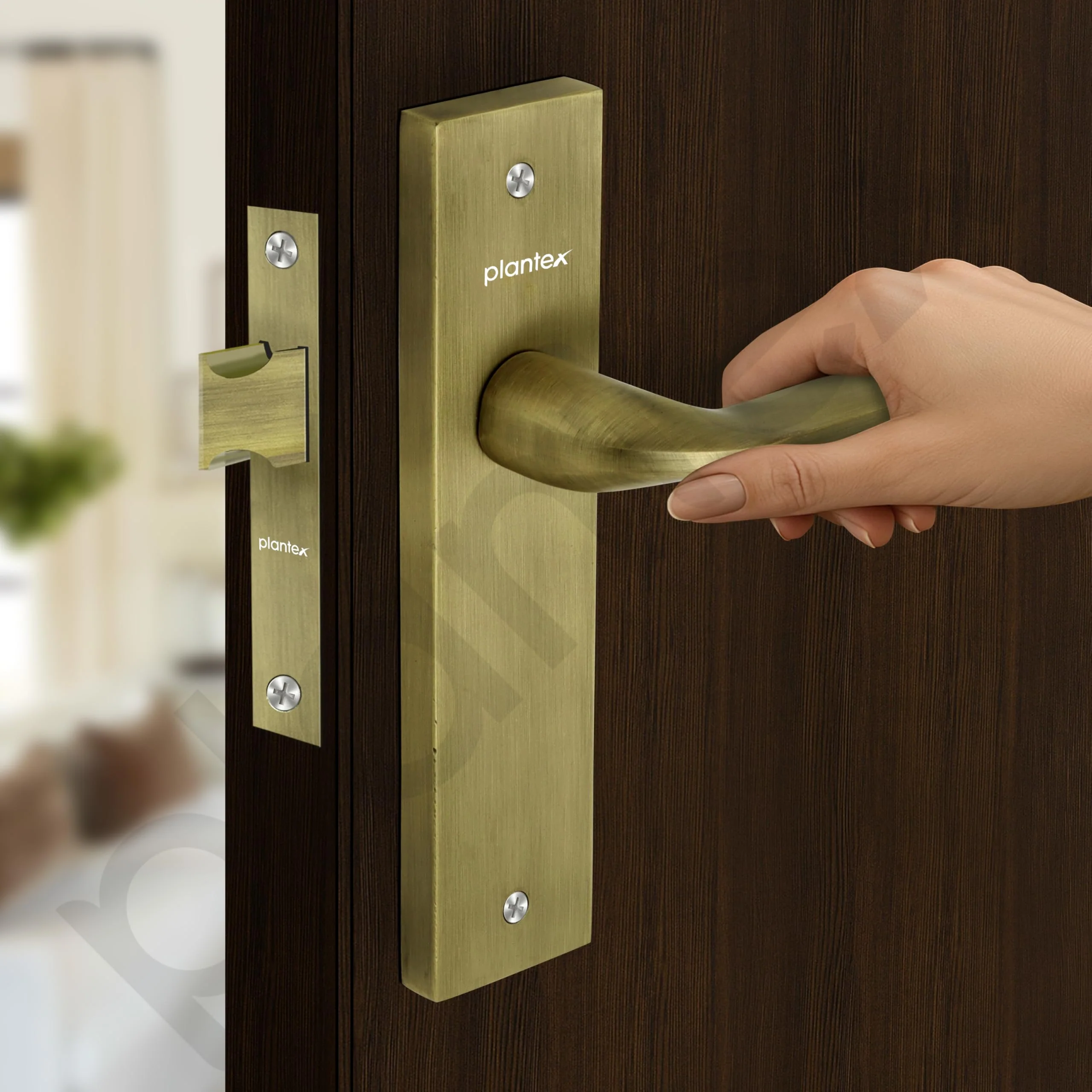 Plantex Heavy Duty Door Lock – Bathroom Door Lock/Mortise 8inch Keyless Plate Handle Set for Home/Bathroom/Store Room/Balcony/Office with Baby Latch (8060, Brass Antique) - Image 6