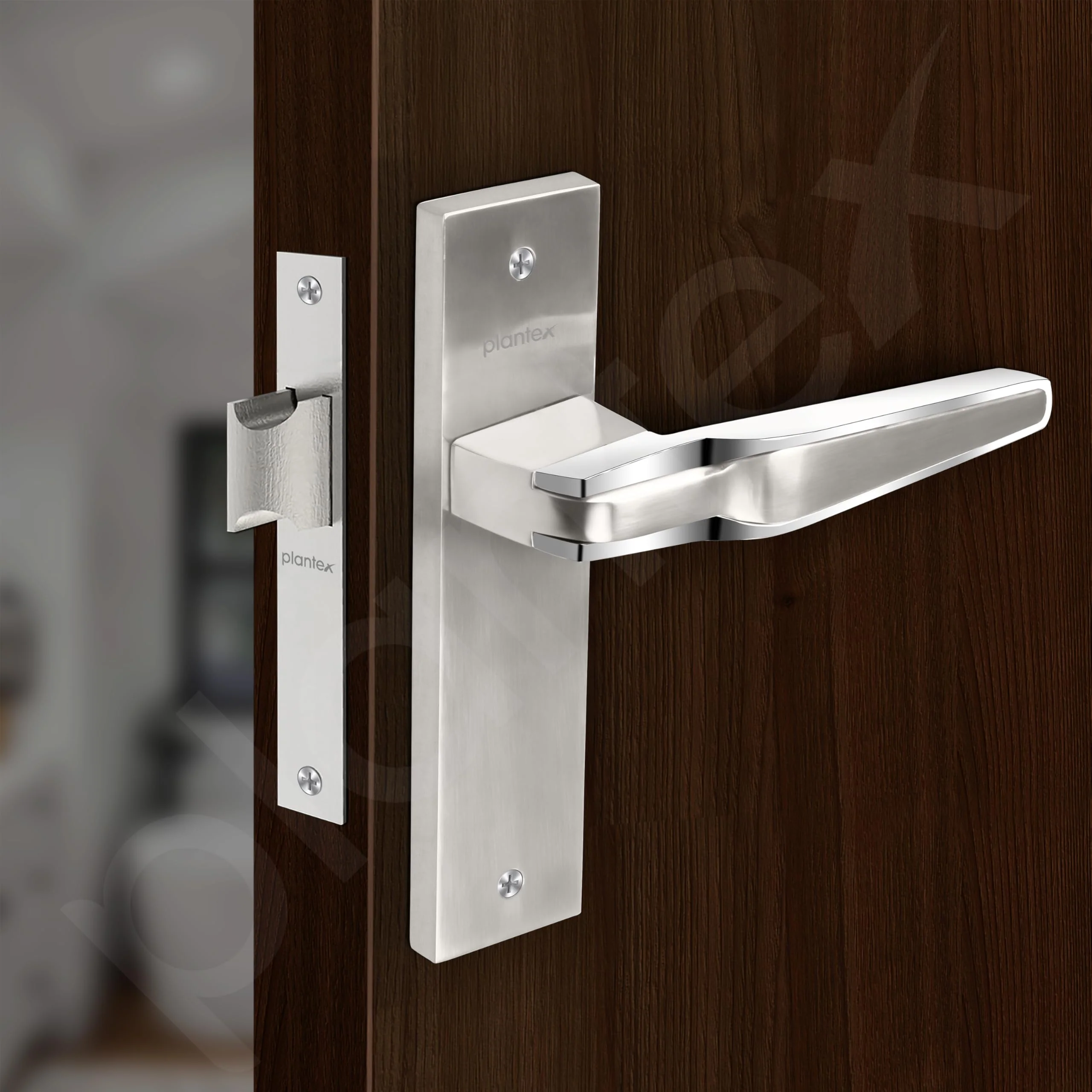 Plantex Heavy Duty Door Lock – Bathroom Door Lock/Mortise 8inch Keyless Plate Handle Set for Home/Bathroom/Store Room/Balcony/Office with Baby Latch (8064, Steel Satin and Chrome) - Image 6