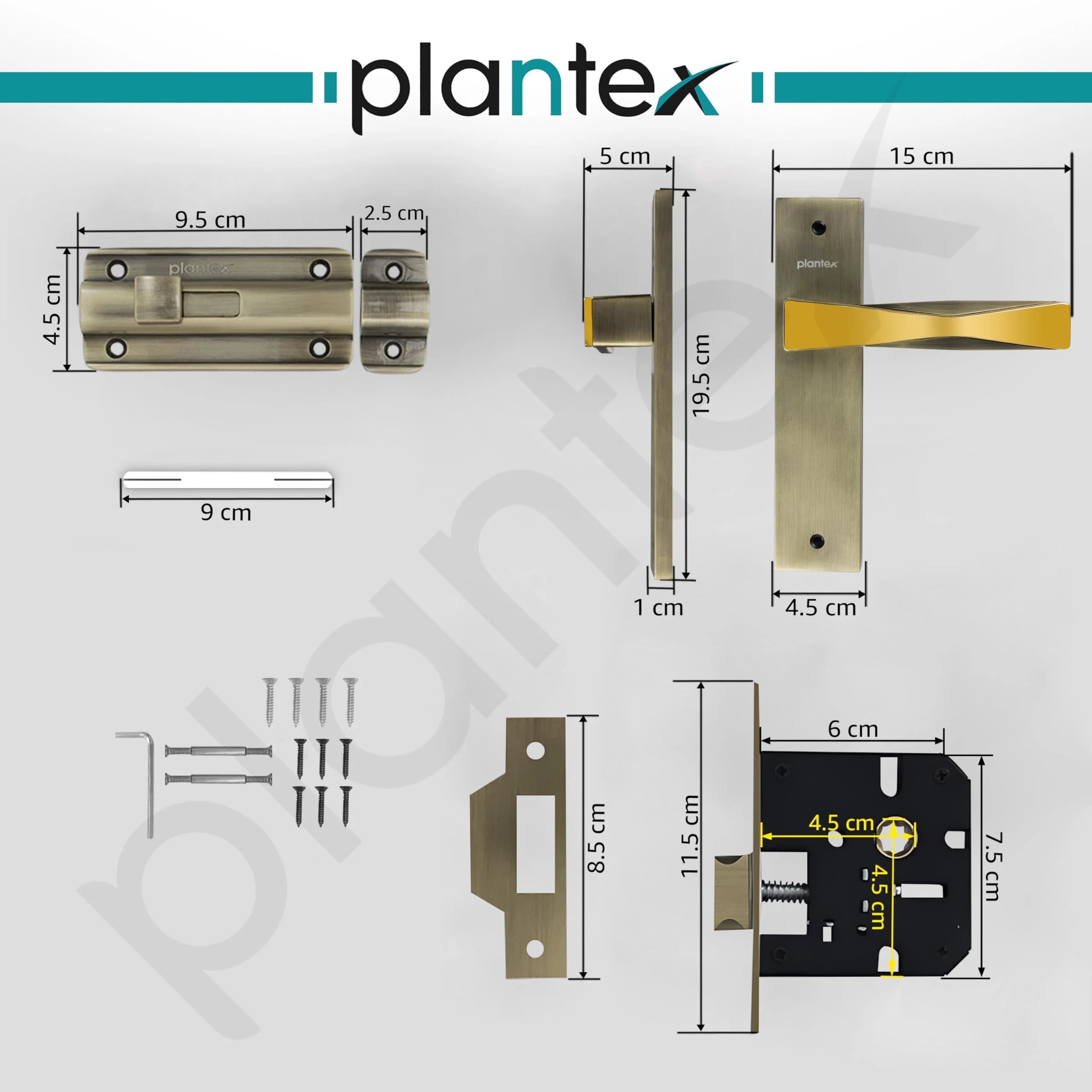 Plantex Heavy Duty Door Lock – Bathroom Door Lock/Mortise 8inch Keyless Plate Handle Set for Home/Bathroom/Store Room/Balcony/Office with Baby Latch (8085, Brass Antique & PVD Gold) - Image 3