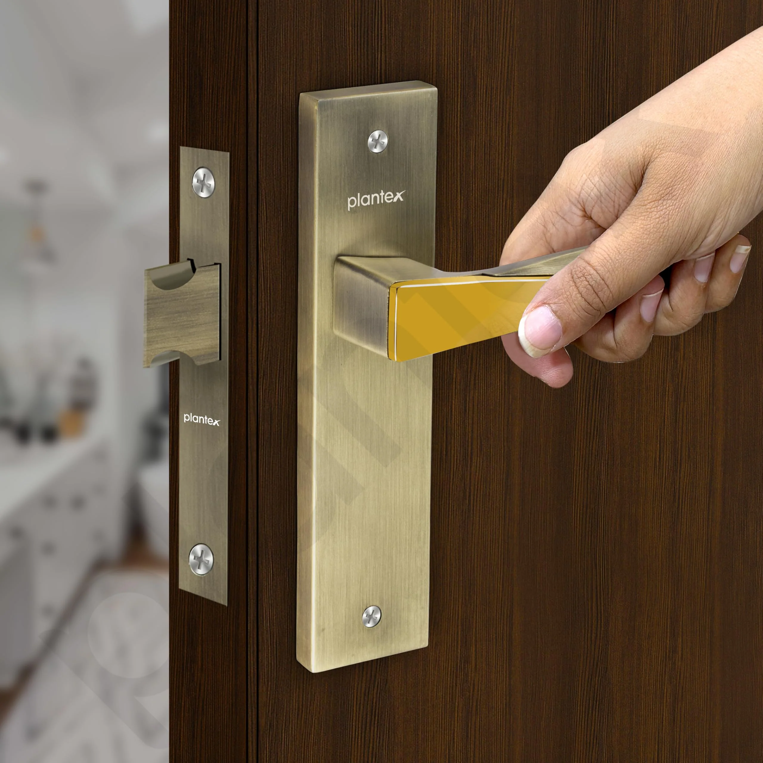 Plantex Heavy Duty Door Lock – Bathroom Door Lock/Mortise 8inch Keyless Plate Handle Set for Home/Bathroom/Store Room/Balcony/Office with Baby Latch (8085, Brass Antique & PVD Gold) - Image 6